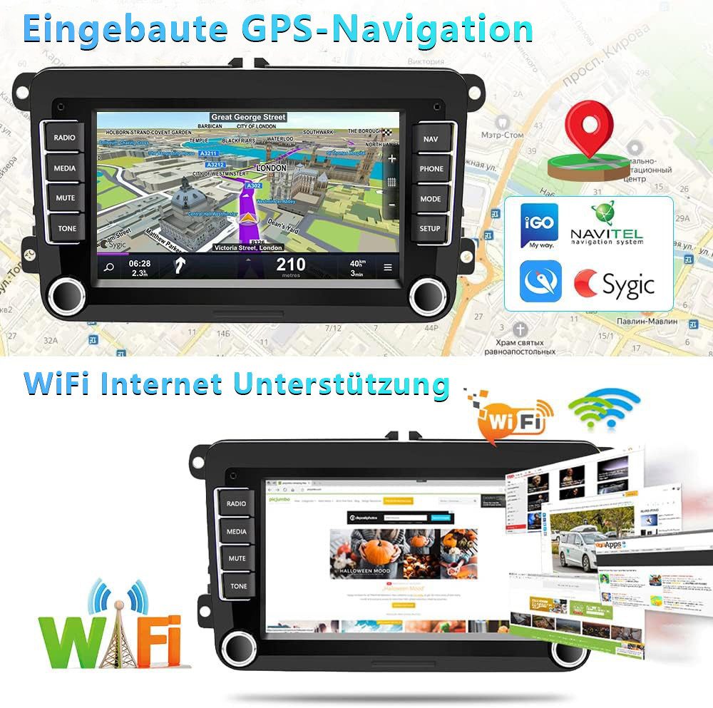Hikity 2 DIN 7 Zoll Stereoton mit Rückfahrkamera für VW Golf 5/6 Passat B6 Autoradio (Navigation GPS/WiFi, RDS/FM-Radio)