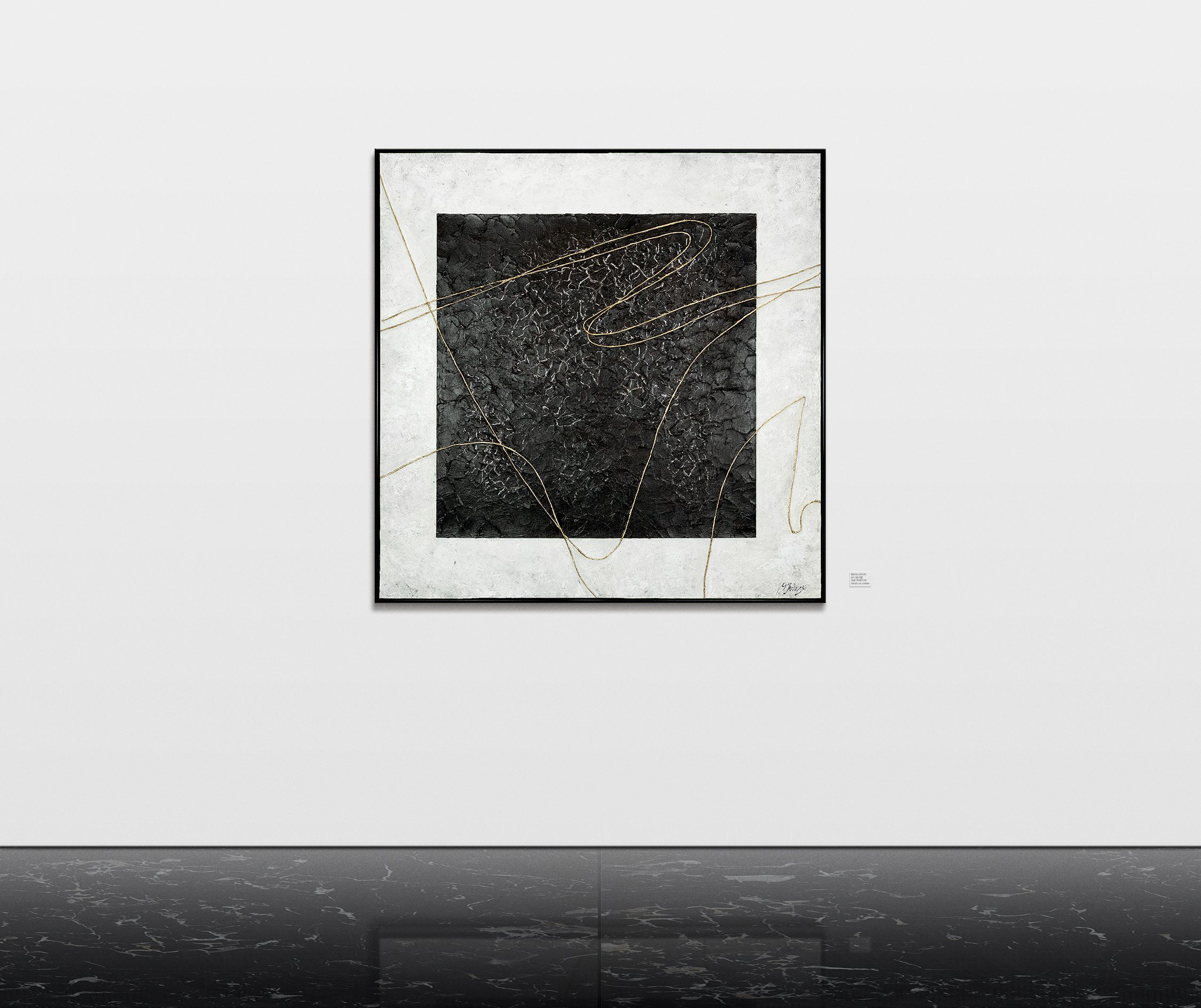YS-Art Gemälde Quadratisch, Abstrakte Bilder, Quadratisches auf Leinwand Bild Handgemalt Abstrakt Gold mit Rahmen