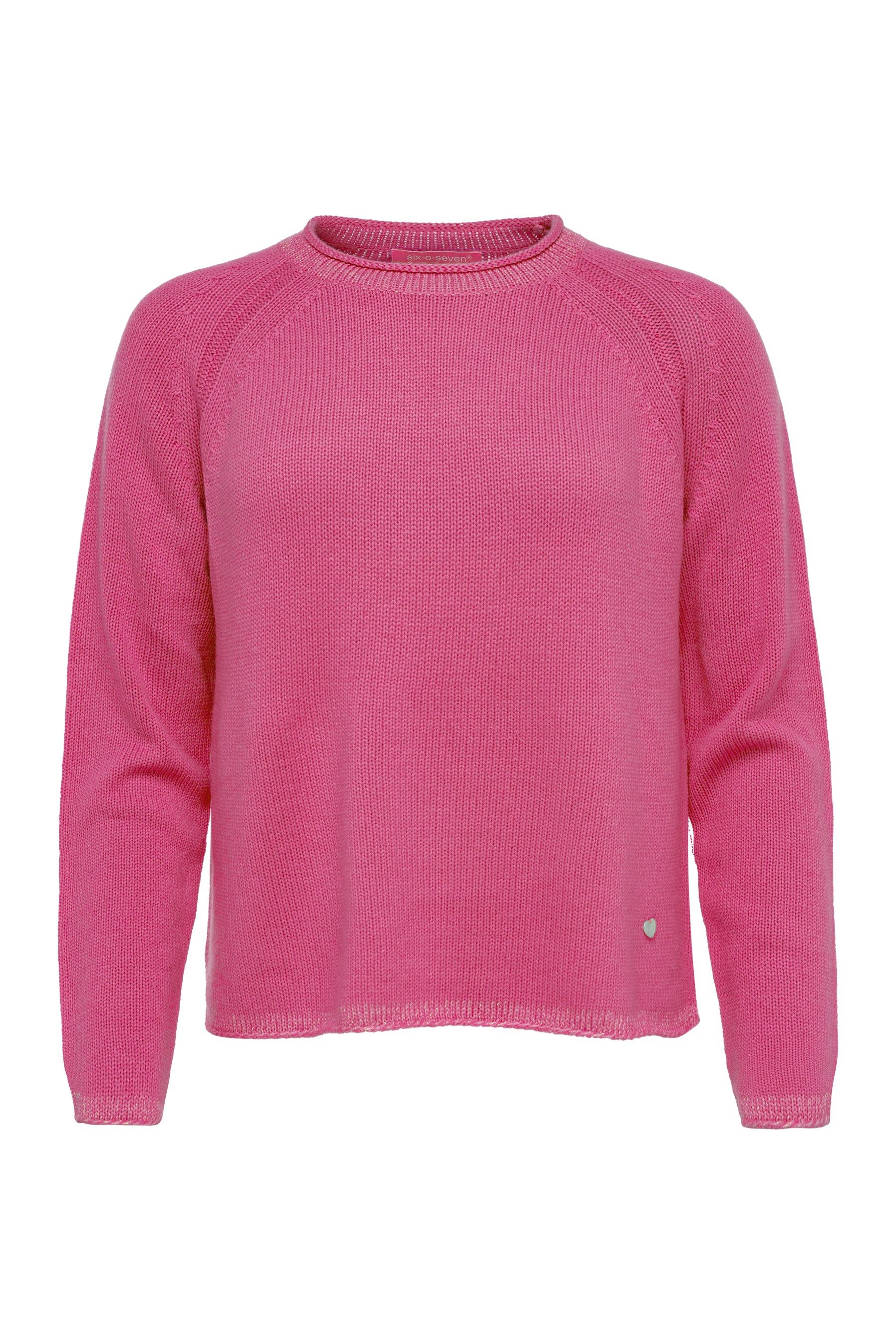 six-o-seven Strickpullover Boxy Raglan Strick-Pullover in hellem Pink und Lurex-Akzenten