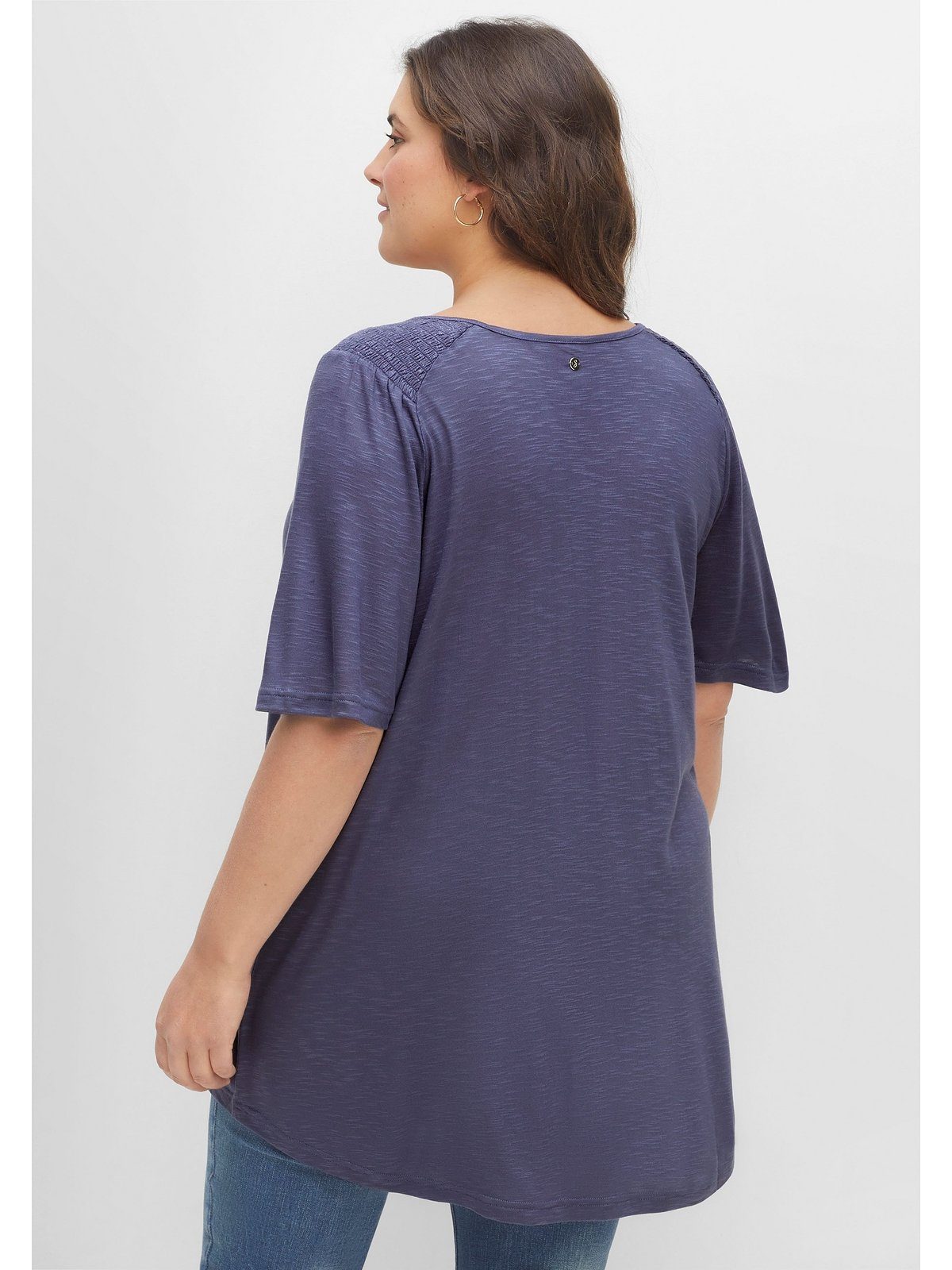 Große Flammgarn-Optik Sheego indigo Größen in leicht transparenter Longshirt