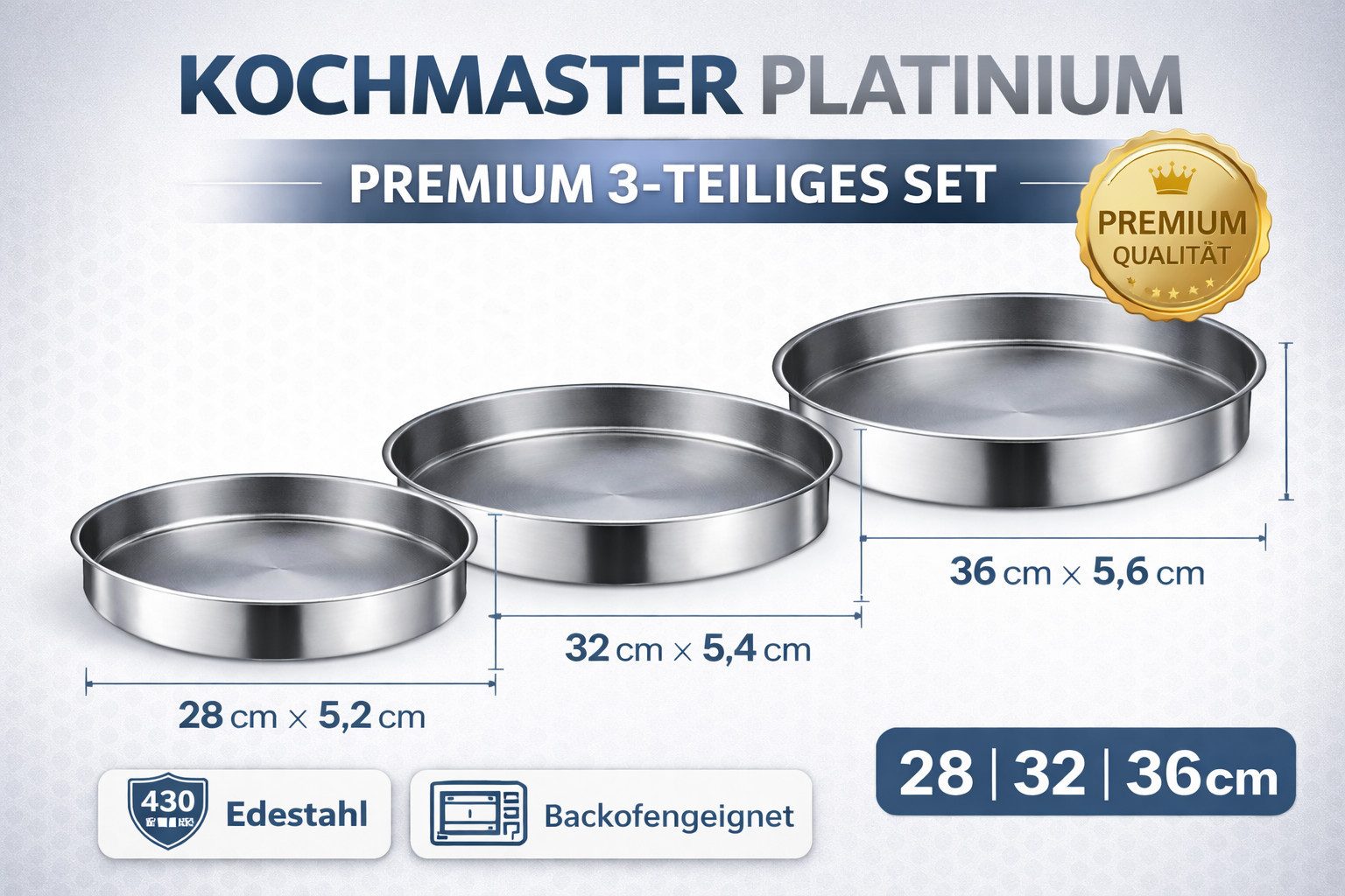 kochmaster Backblech Kochmaster Platinium Edelstahl Backofenblech 3-teiliges Set, Edelstahl, (3-St)