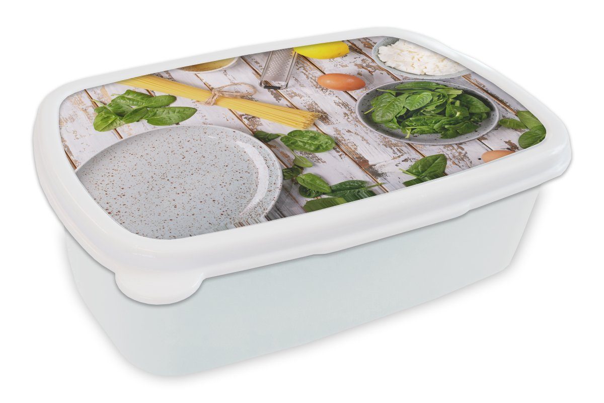 MuchoWow Lunchbox Nudeln - Kräuter - Ei - Zitrone - Küche, Kunststoff, (2-tlg), Brotbox für Kinder und Erwachsene, Brotdose, für Jungs und Mädchen weiß