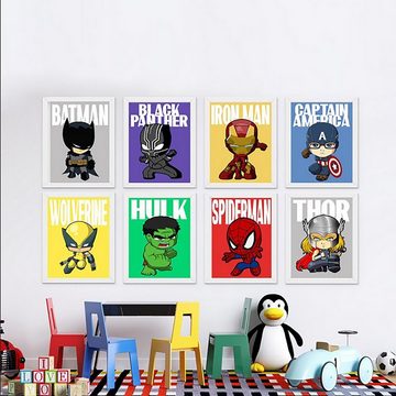 TPFLiving Kunstdruck (OHNE RAHMEN) Poster - Leinwand - Wandbild, Avengers Heros - Marvel Avenger Superhelden - Hulk, Captain America - (Wolverine, Iron man, Black Panther, Spiderman, Thor, Batman), Leinwand bunt - Größe 15x20cm