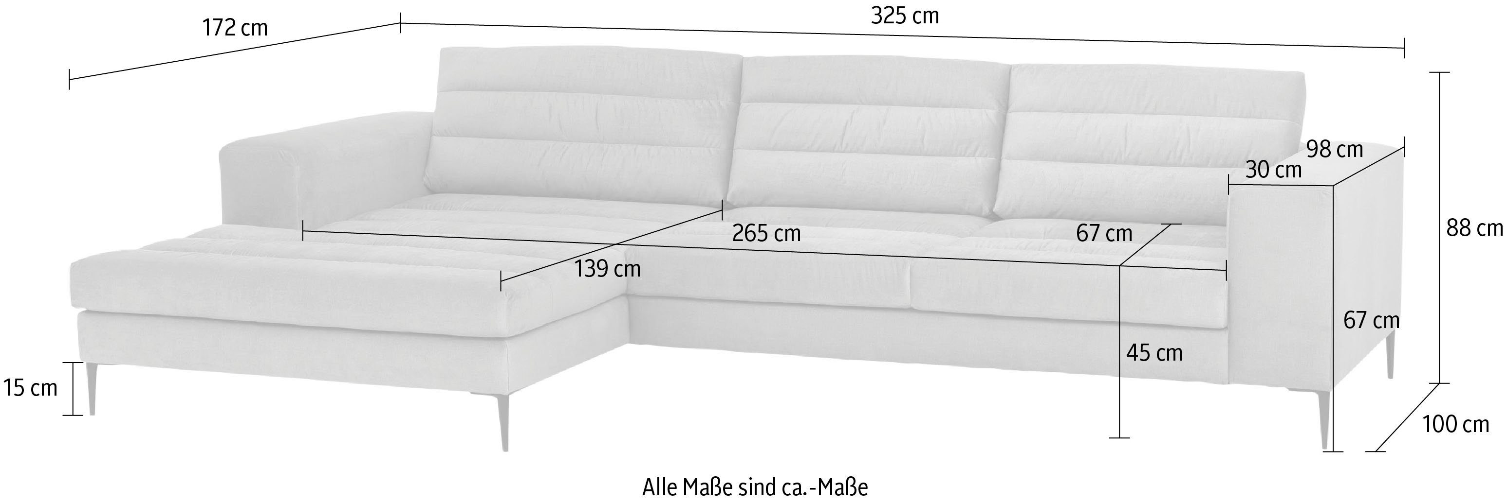 TRENDMANUFAKTUR Ecksofa Arabella, mit Metall aus extra Füße hellgrau hohe Recamiere, breiter extra