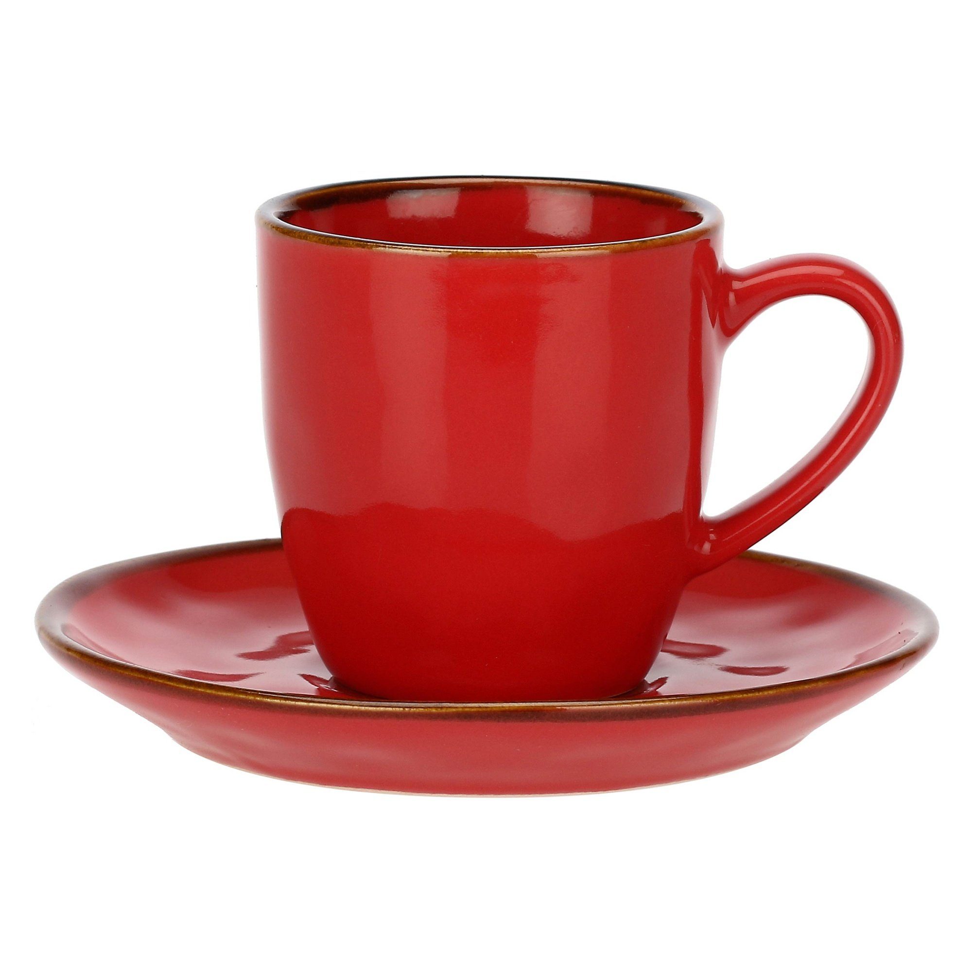 Rose & Tulpani Espressotasse Große Esspresso Tasse Mokkatasse mit Untertasse Concerto Rot 90ml, 2-tlg., Steingut, Handgefertigt, Ofenfest