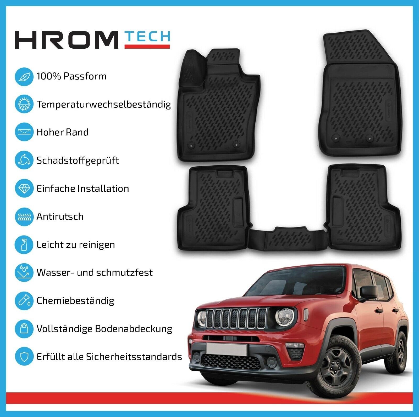 Auto-Fußmatten Passgenaue ELEMENT 3D Fussmatten für JEEP Renegade, 2015-heute,4 tlg