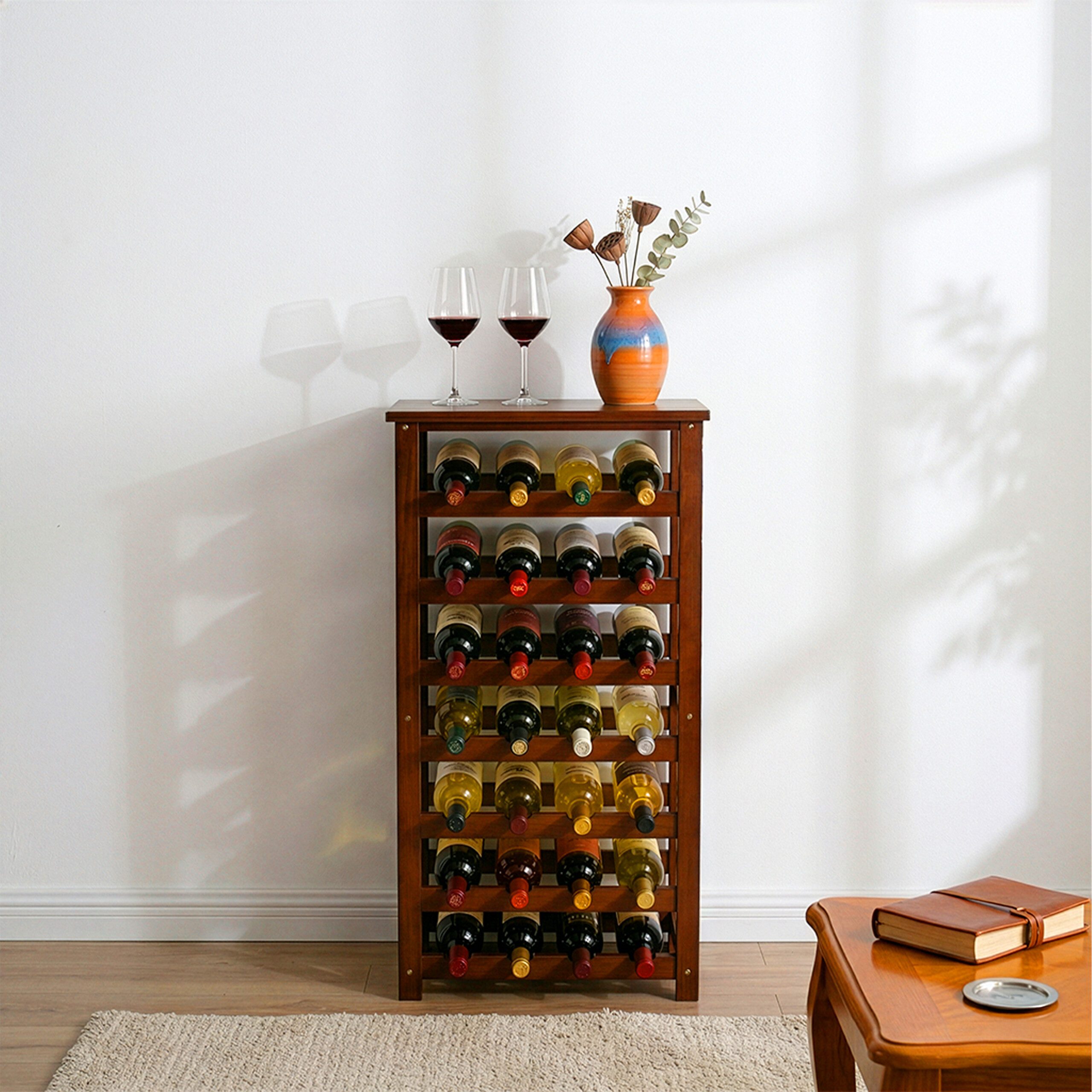 relaxdays Weinregal Walnussholz 24 Flasche, dunkelbraun