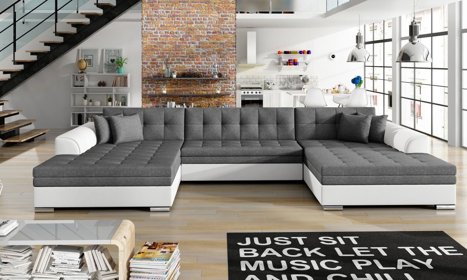 Bettfunktion Sawana Schlaffunktion Wohnlandschaft mit Möbel 17 Wohnlandschaft Vera U-Form, 05/Soft XXL-Sofa in mit Lukas