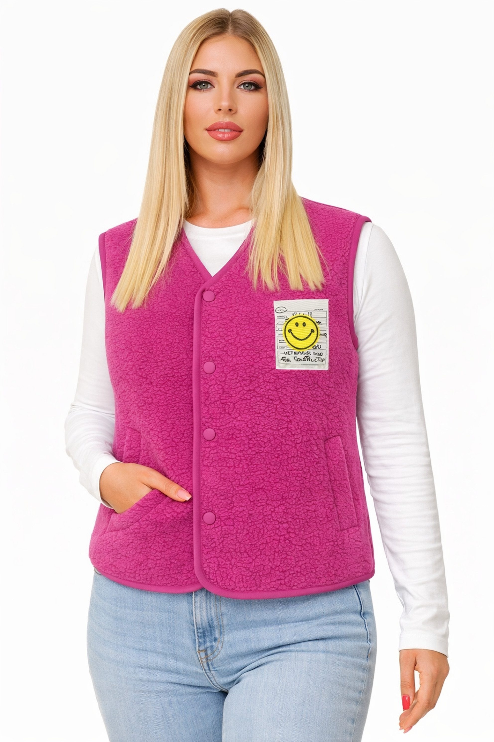 Worldclassca Fellimitatweste Worldclassca Teddy Weste Smiley Kuschelig Kurz Herbst Winter Ärmellos Neue Kollektion - Stilvolle und gemütliche Mode für Damen