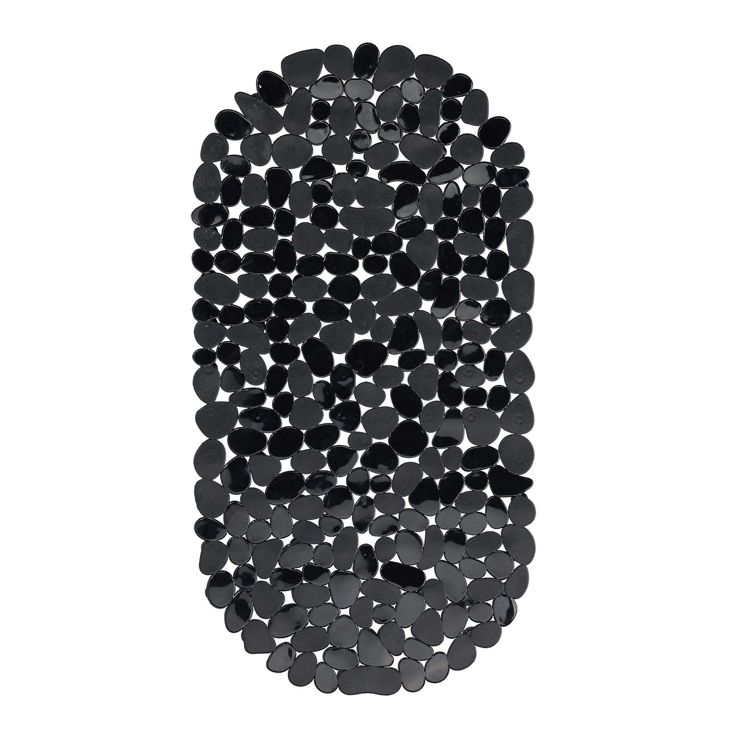 relaxdays Duschmatte Badewannenmatte Steinoptik, Höhe 5 mm, Flache Höhe von ca. 0,5 cm, Material: 100 % Kunststoff (PVC), Antirutsch-Badematte mit dekorativer Steinoptik in Schwarz, Zwischenräume für verbesserten Wasserablauf, Oval geformt (ca. 36 x 68 cm