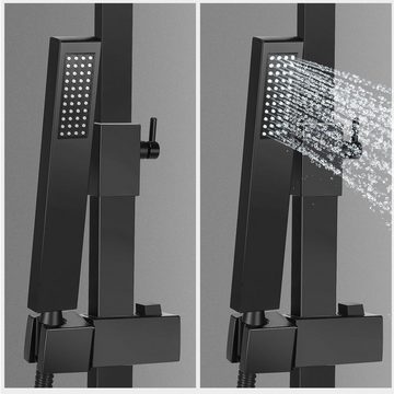 WILGOON Duschsystem mit Thermostat Duscharmatur Edelstahl Regendusche mit Armatur Duschset, 2 Strahlart(en), inkl. Handbrause, Kopfbrause 20 x 20 cm, Verstellbarer Duschstange