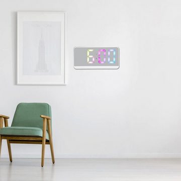 AUKUU Wecker Wecker Stilvoller Weißer Digitaler Wecker mit LED-Spiegelanzeige-Große Bildschirm Elektronische Uhr für Zuhause