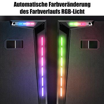 WILGOON Gamingtisch Gaming Schreibtisch mit LED, Computertisch mit Kohlefaser Oberfläche, PC Gaming Tisch für Gaming mit Kopfhörerhaken und Getränkehalter