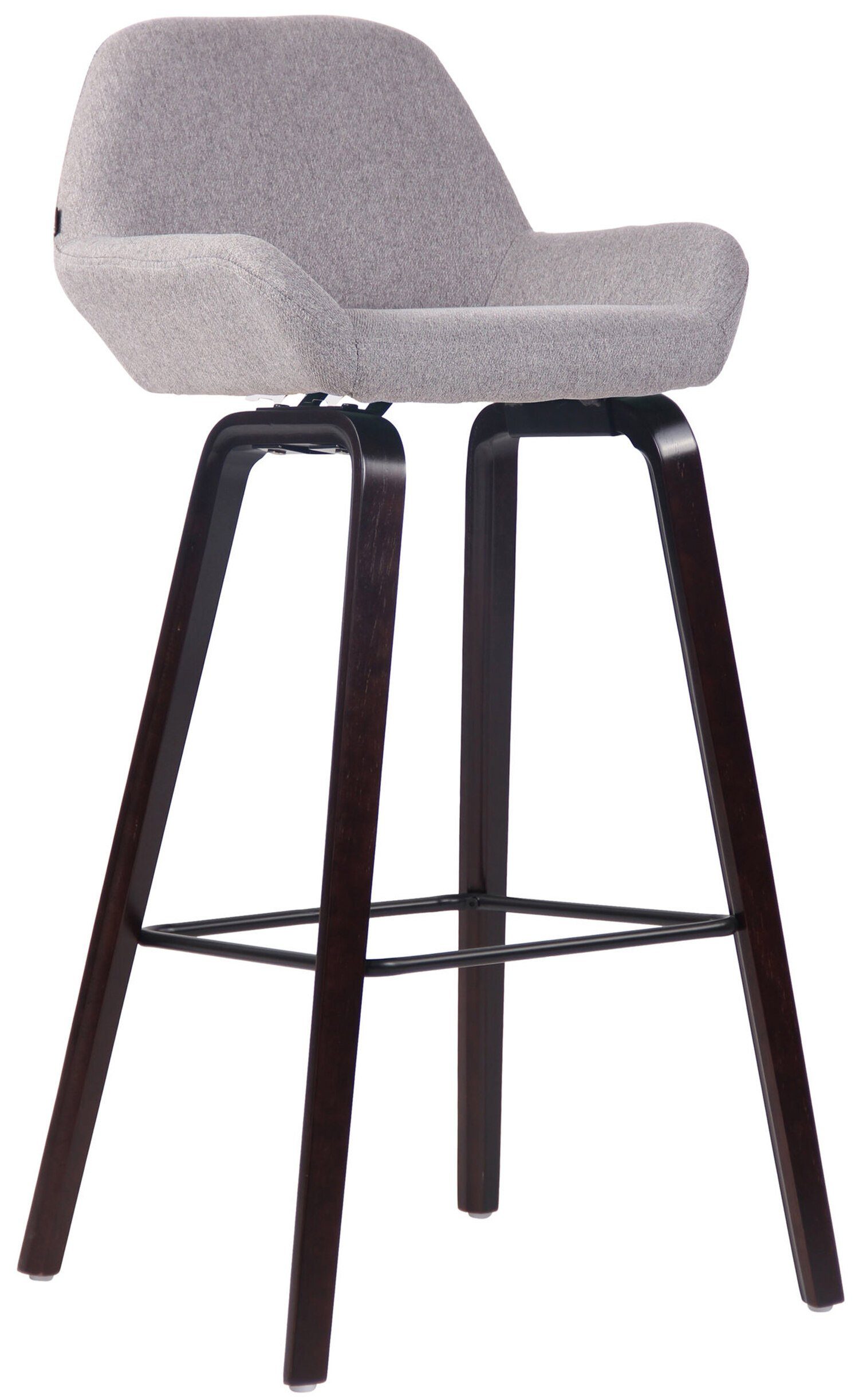 TPFLiving Barhocker New York mit bequemer Rückenlehne und angenehmer Fußstütze (Barstuhl Hocker für Theke & Küche - Tresenhocker), 4-Fuß Gestell Eichenholz walnus - Sitzfläche: Stoff Grau