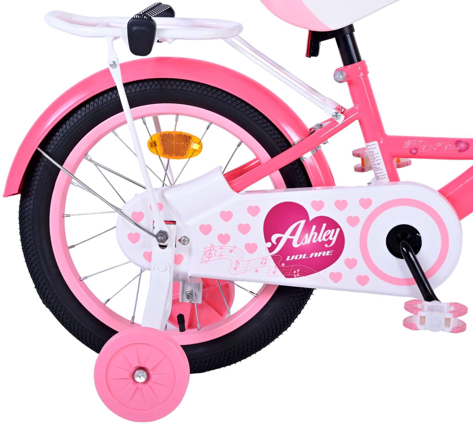 Volare Kinderfahrrad Volare Ashley - Mädchen - 16 Zoll - Rosa/Rot, Geschlossener Kettenschutz, abnehmbare Stützräder