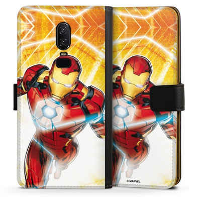 DeinDesign Handyhülle Iron Man on Fire, OnePlus 6 Hülle Handy Flip Case Wallet Cover Handytasche Leder