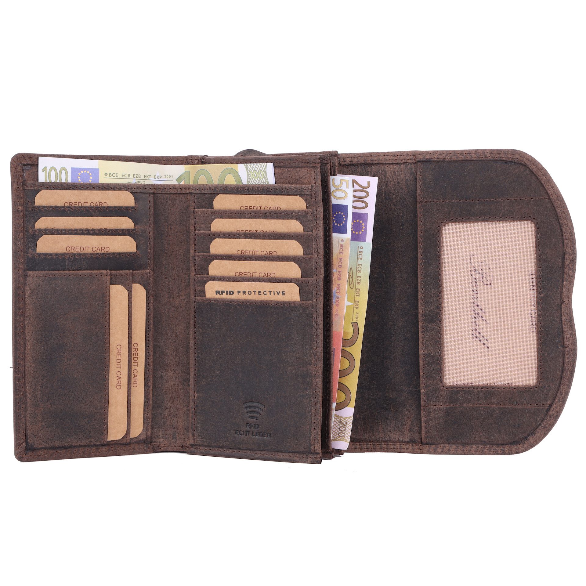 Benthill Geldbörse Damen Echt Leder Portemonnaie RFID Portmonee Vintage viel Kartenfächer, RFID-Schutz Kartenfächer Münzfach Reißverschlussfach – Bild 4 von 5