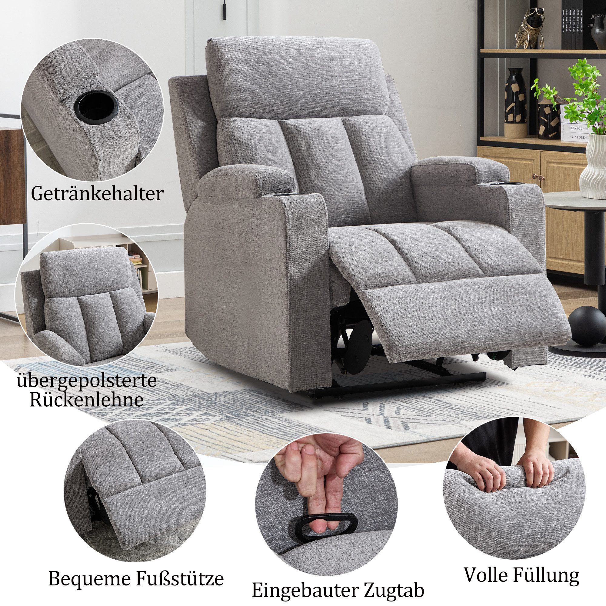 CANMOV Relaxsessel Canmov Fernsehsessel mit Liegefunktion,TV Sessel, Ruhesessel (1-St), Manueller Relaxsessel mit Verstellbarer Rückenlehne und Fußstütze
