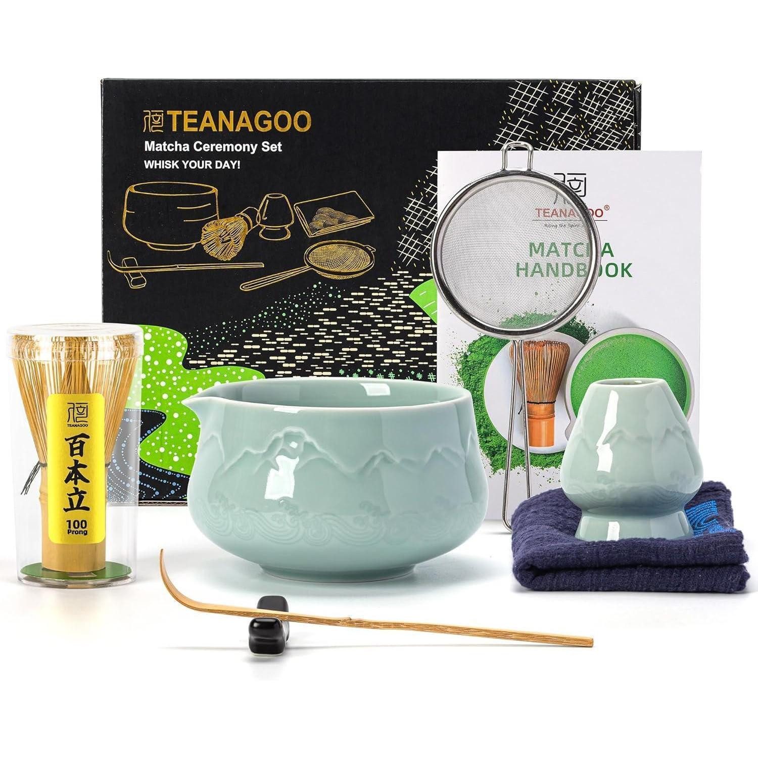 LuxusKollektion Teeservice Matcha Set Besen Schale 7Stück Set Schüssel mit Ausgießer Celadon Blau