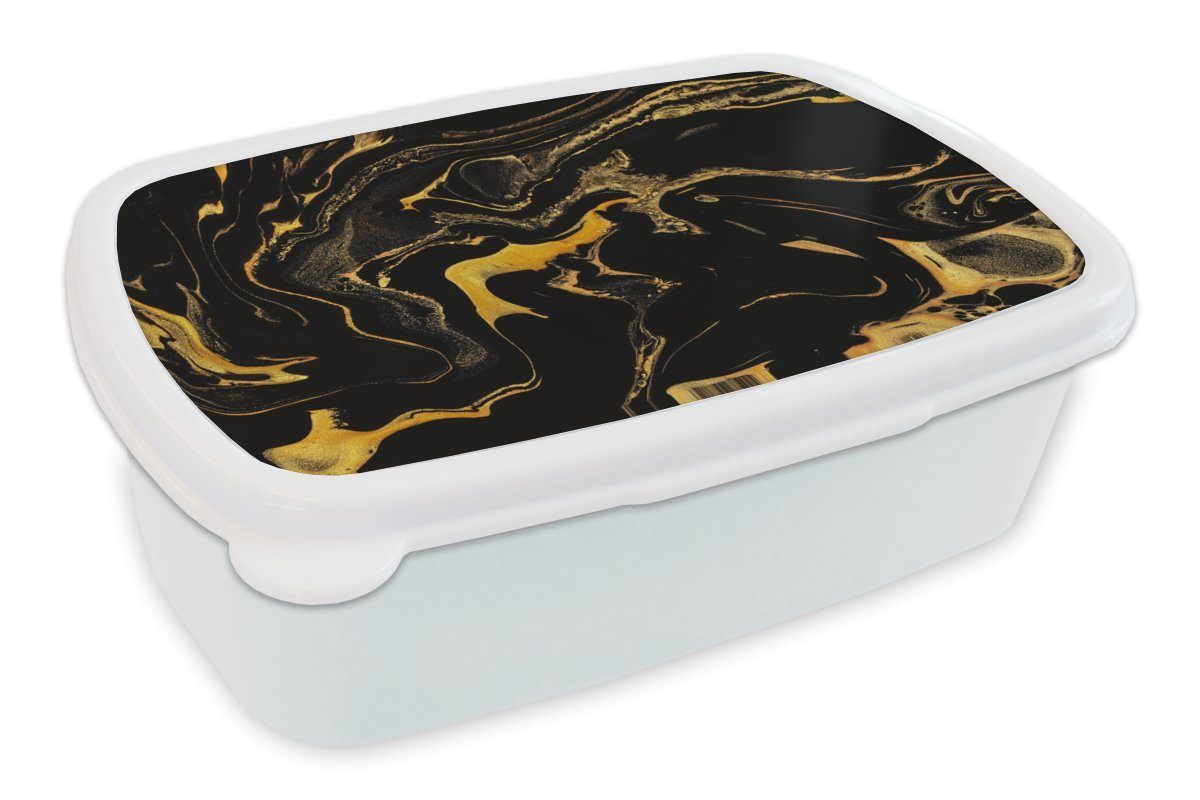 MuchoWow Lunchbox Muster - Gold - Schwarz, Kunststoff, (2-tlg), Brotbox für Kinder und Erwachsene, Brotdose, für Jungs und Mädchen weiß