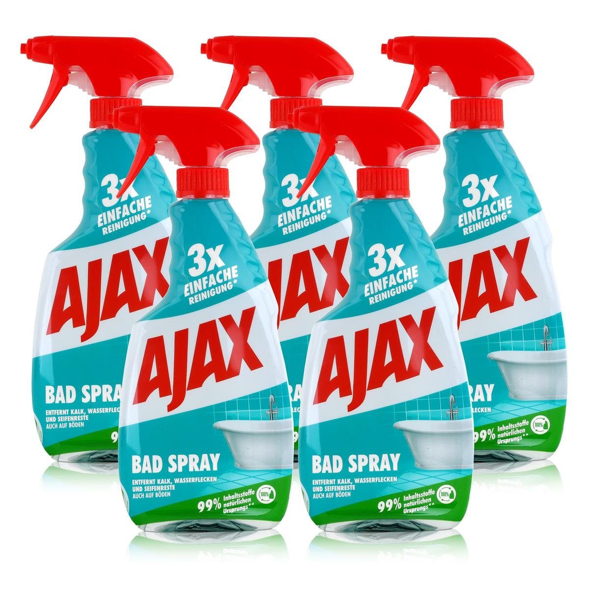 AJAX Kalk Entfernt Seifenreste Pa 500ml & Bad Badreiniger - Ajax Spray Badreiniger (5er