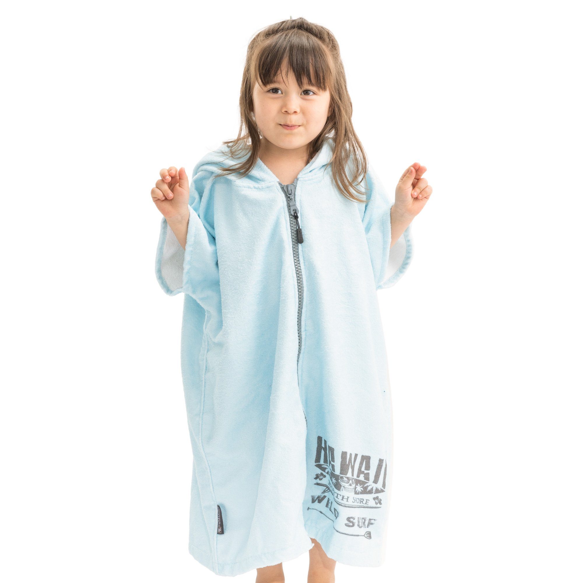 HOMELEVEL Bademantel Frottee Badeponcho mit Reißverschluss - Handtuch Poncho für Mädchen, Baumwolle Mintgrün
