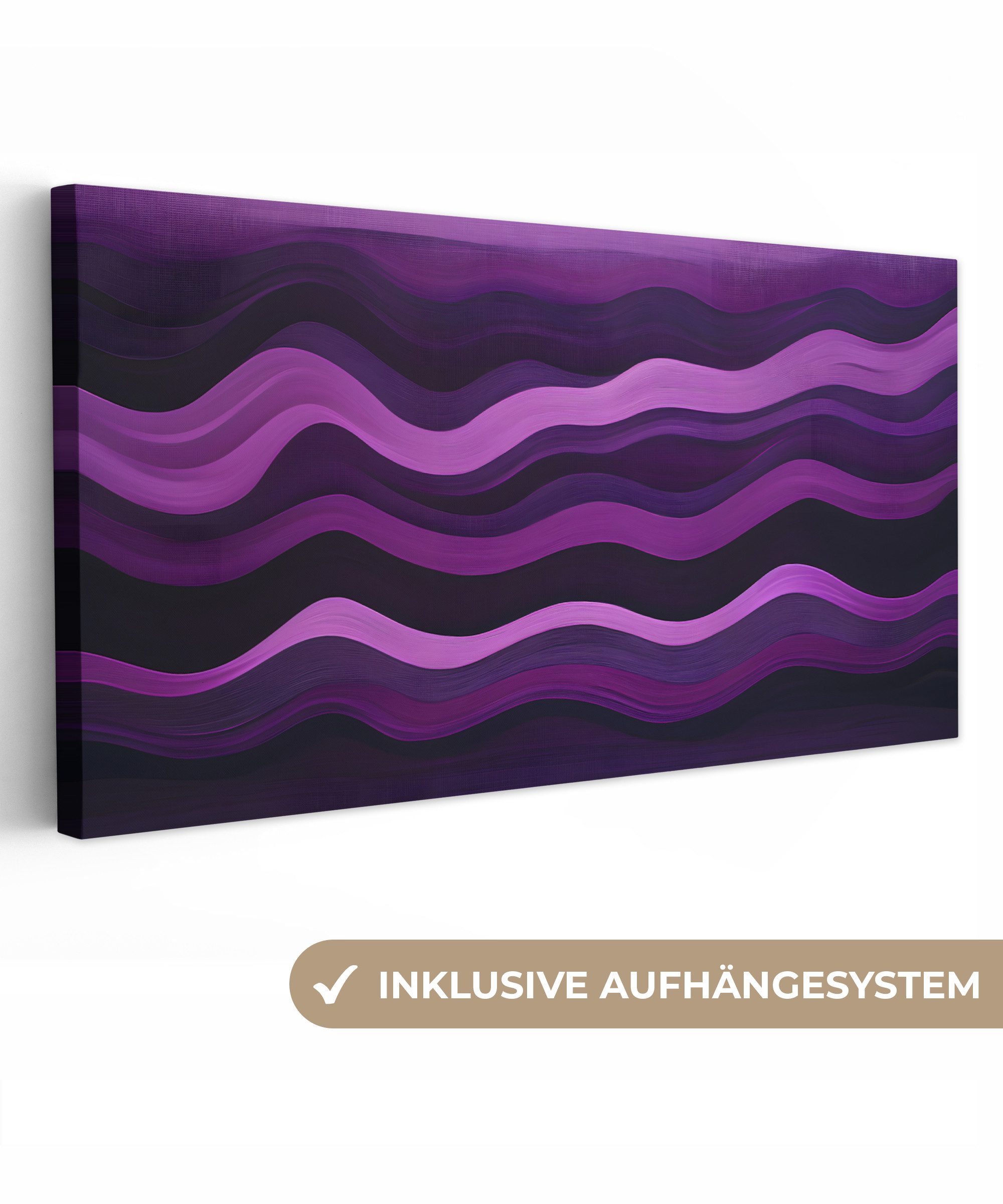 OneMillionCanvasses® Leinwandbild Panorama Linien - Wellen - Lila - Abstrakt, Fotodruck (1 St), Wandbild, Deko Schlafzimmer Wohnzimmer Flur 40x20 cm
