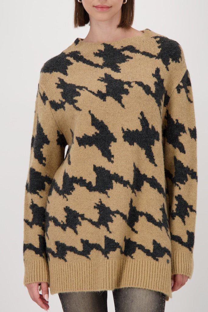 Monari Rundhalspullover 809553 Klassisches Hahnentrittmuster günstig online kaufen