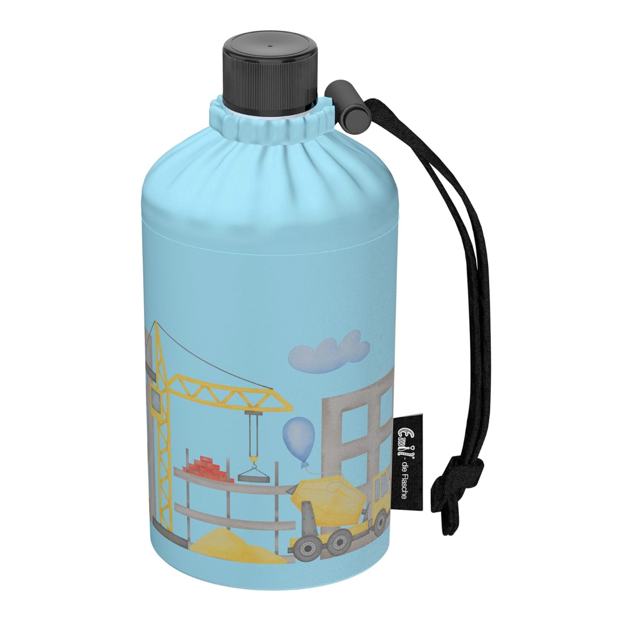 Emil Trinkflasche Baustelle Motiv Glasflasche, spülmaschinenfest, Glasflasche, BPA-Frei, mit Schraubdeckel, 300ml