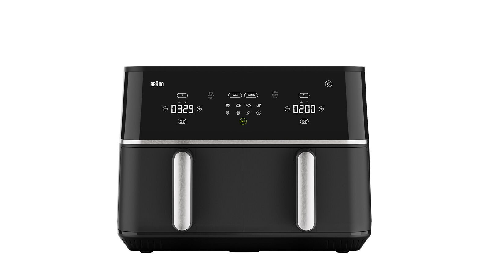 Braun Heißluftfritteuse TwinCook 5 Airfryer TD 5030I BK, 10,0 Liter, 8 Kochrogramme, PFAS-frei, 2400 W, 2.400 Watt, 2 x 5,0 Liter, Sync & Match Funktion