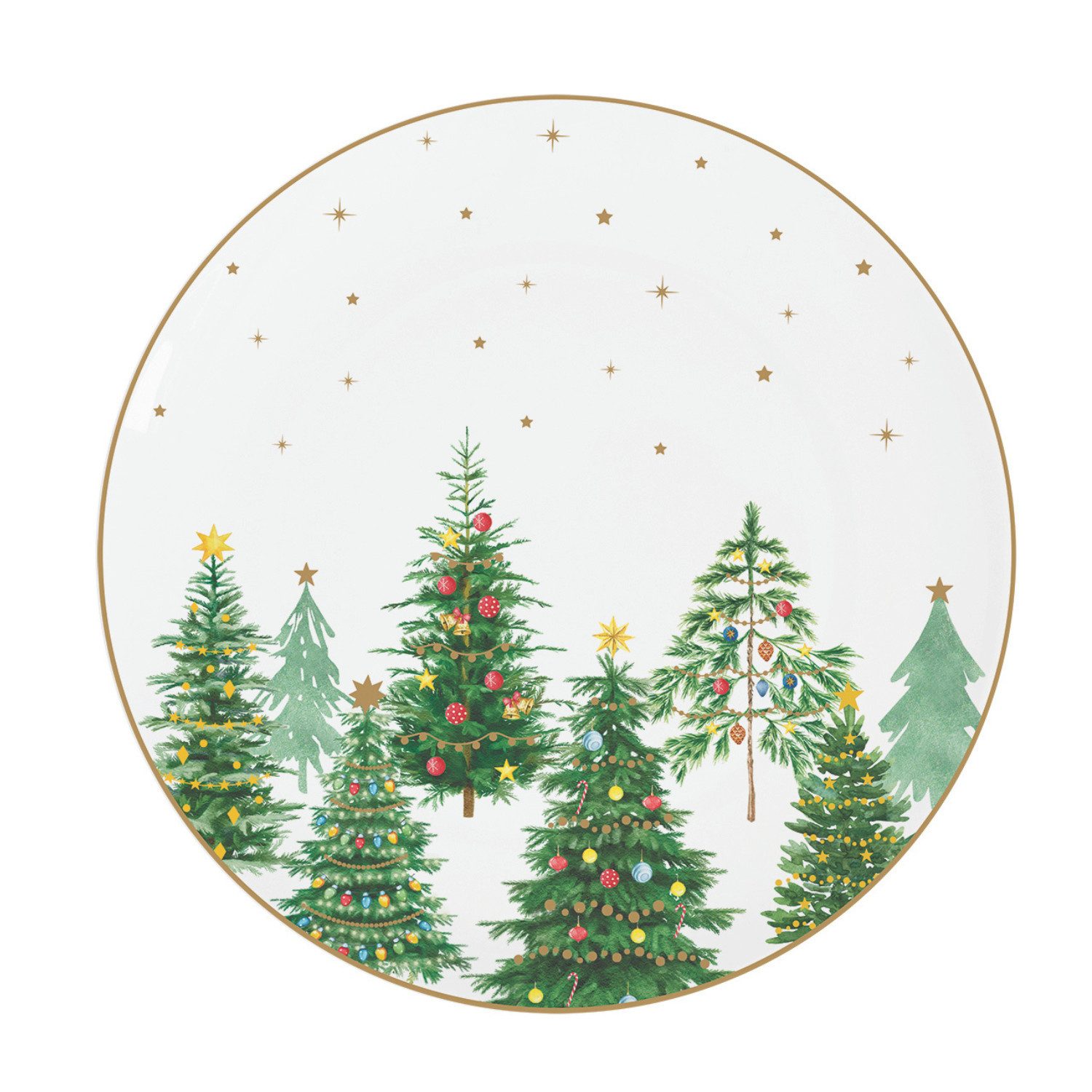 EasyLife Kuchenteller Festive Trees, Höhe: 1cm, Farbe: Weiß, Motiv: Tannenbäume
