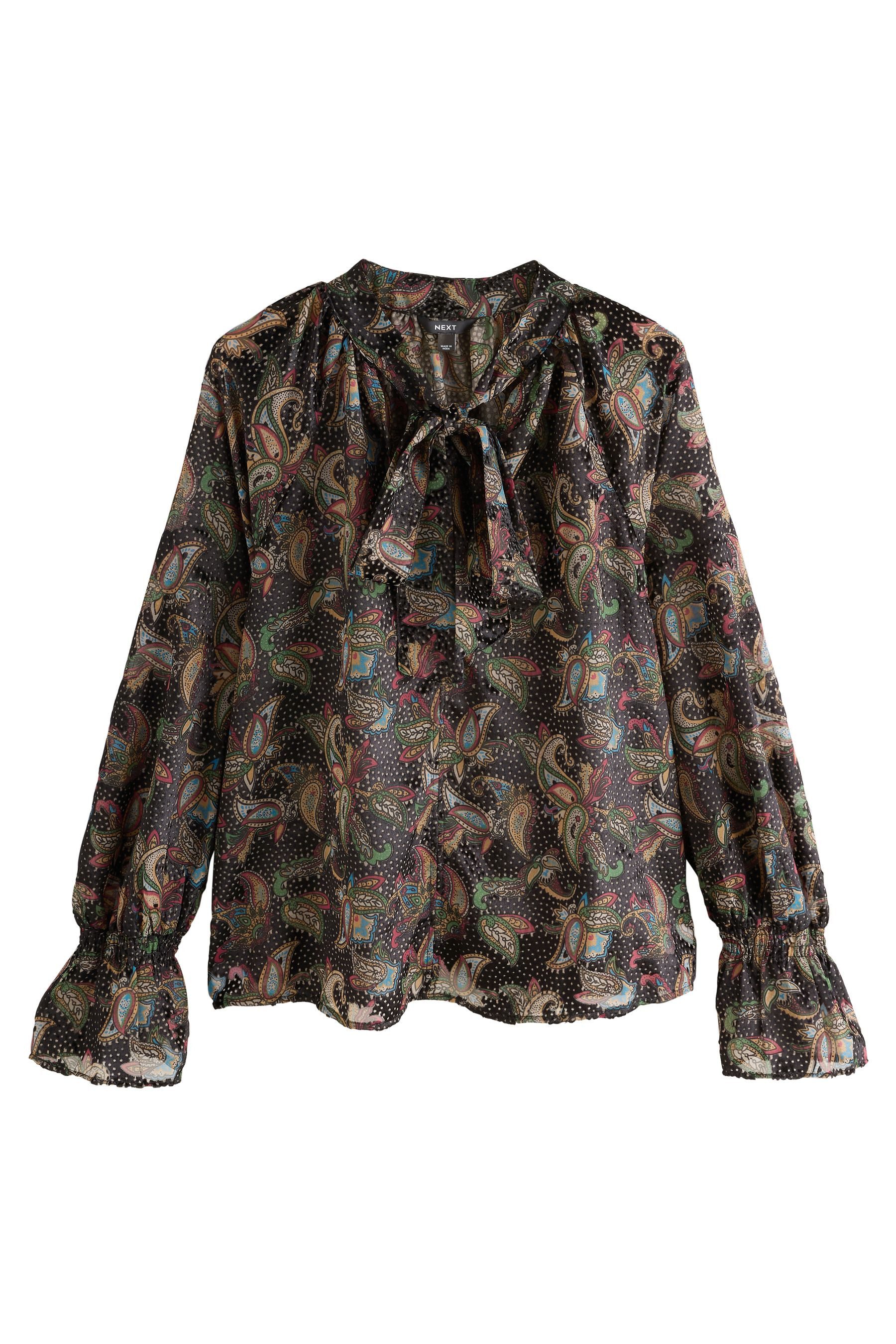 Langarmbluse Beflockte Samtbluse mit Paisley-Muster