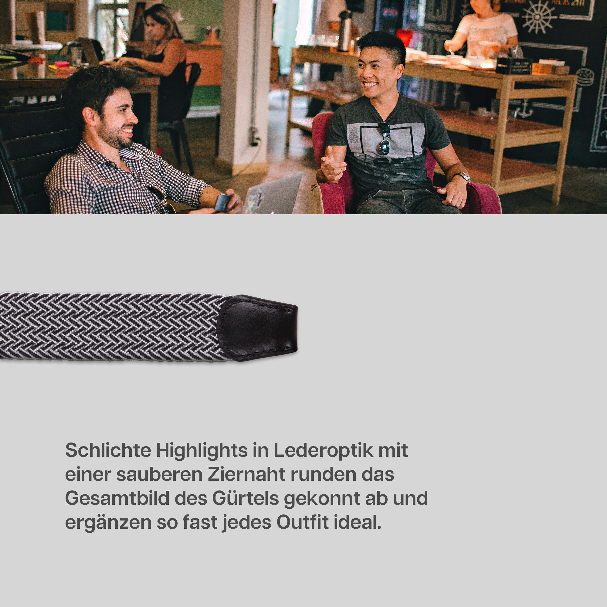 hemmy Fashion Stretchgürtel geflochten aus Stoff (1-St) 16 verschiedene Farben/Designs, 3 Größen, ohne Löcher, stufenlos