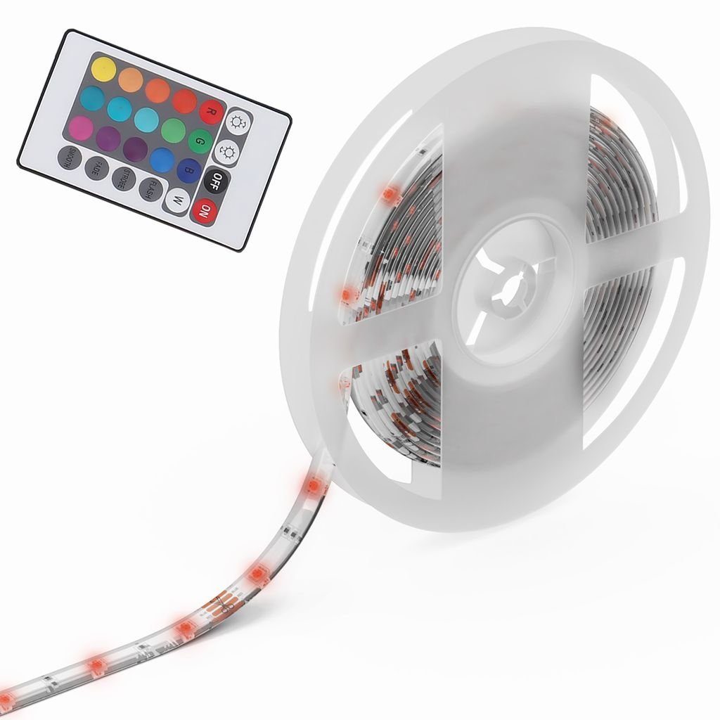 B.K.Licht Schrankleuchte LED Strip 5m Silikonbeschichtung - 150 Band LEDs Farbwechsel Stripe Band LED fest Streifen integriert, BKL1180, Fernbedienung Warmweiß, selbstklebend