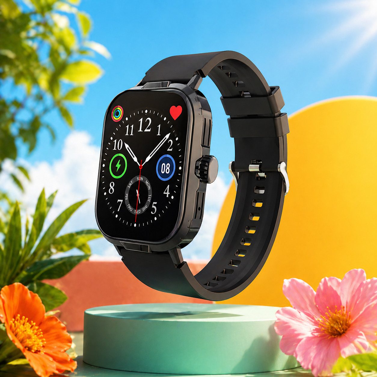 JTC-24 Smartwatch SWAir9 mit Bluetooth Telefonie Smartwatch (5 cm/2,01" Zoll), Gesundheitsmessung (Puls, Blutdruck, SpO2)