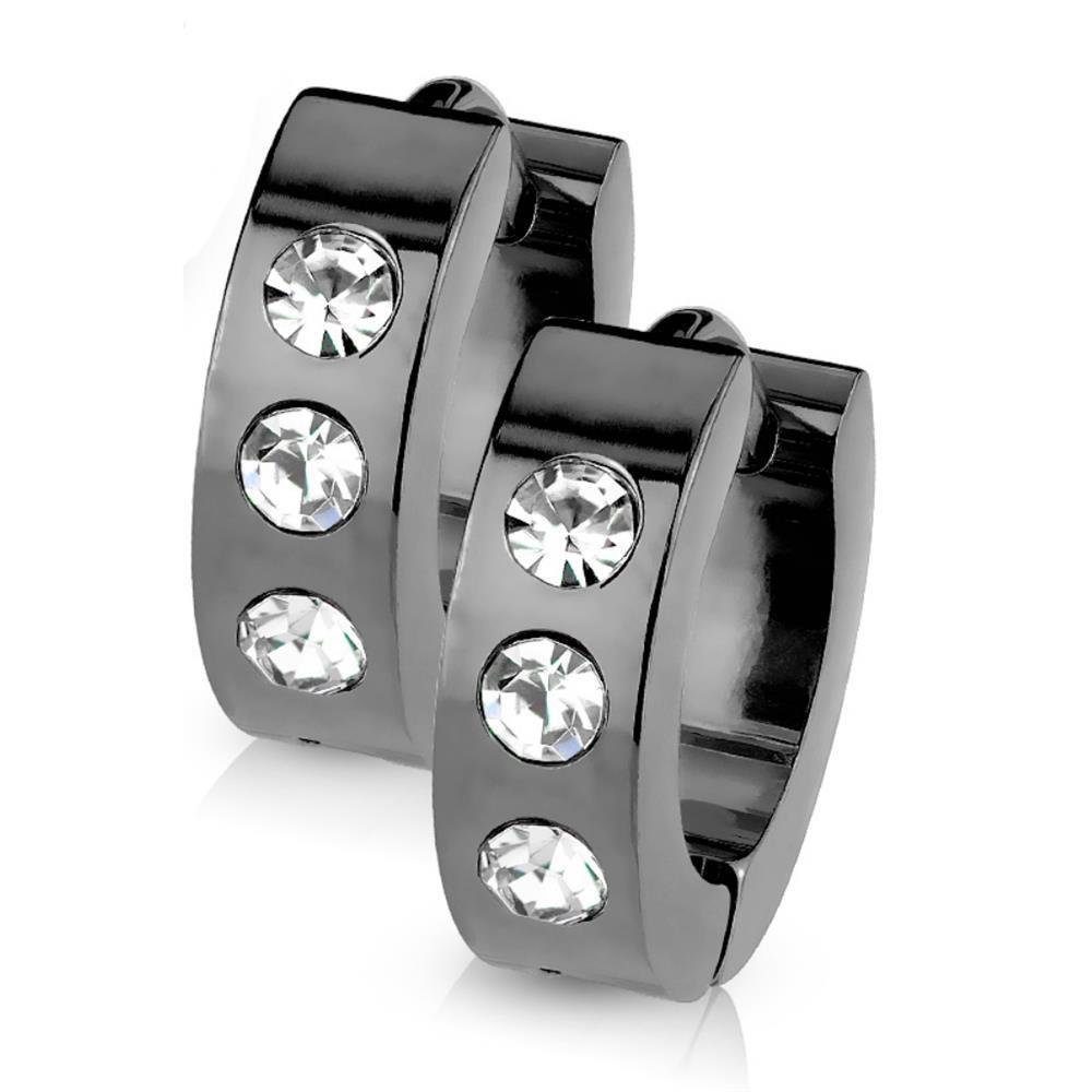 BUNGSA Creolen-Set Schwarz - Creolen mit Kristall-Stein aus Edelstahl Damen (1 Paar (2 Stück), 2-tlg), Ohrschmuck Ohrringe