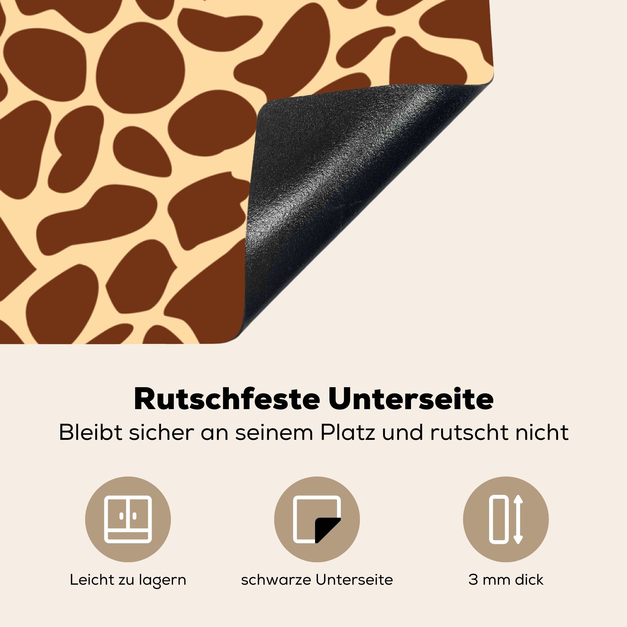 küche MuchoWow für Giraffe (1 tlg), Ceranfeldabdeckung, Arbeitsplatte - Tiermotiv Herdblende-/Abdeckplatte - 78x78 Braun, Vinyl, cm,