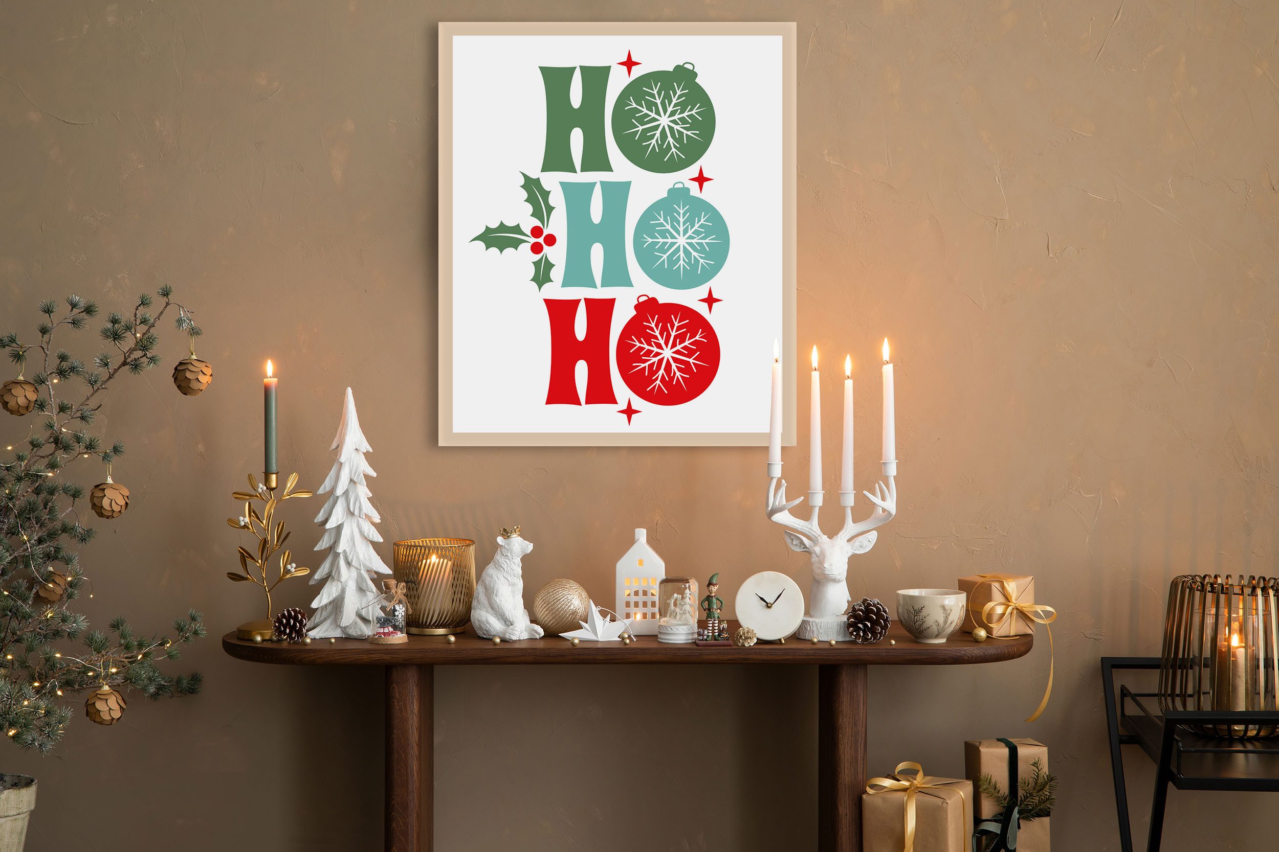 queence Bild mit Rahmen Nistelzweig, Jahreszeiten, Schriftzug, Weihnachten (1 St), Premium Rahmenbild, liebevolle Handarbeit