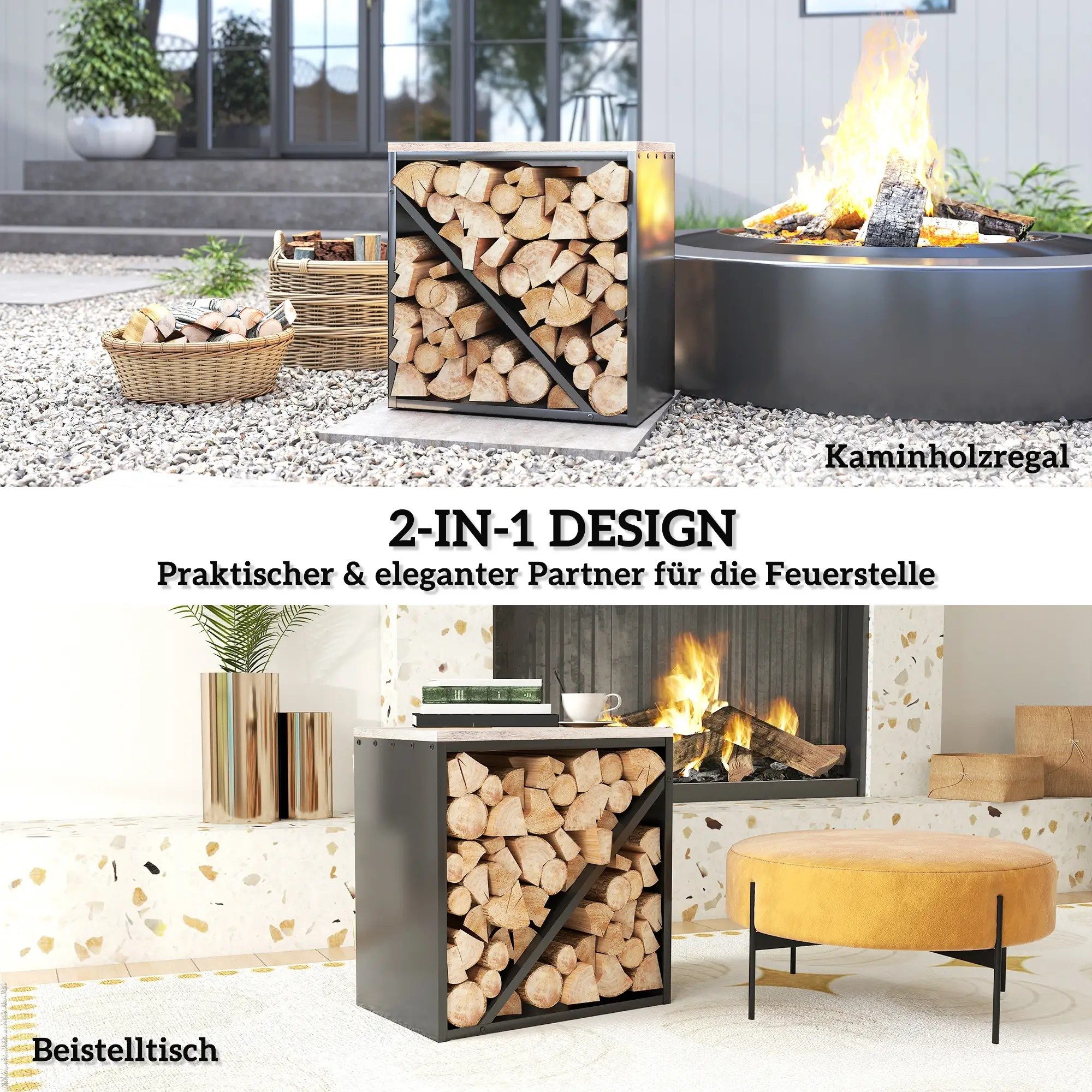 BlingBin Kaminholzregal 2-in-1 erhöhtes Brennholzregal mit Trenner Kaminhol günstig online kaufen