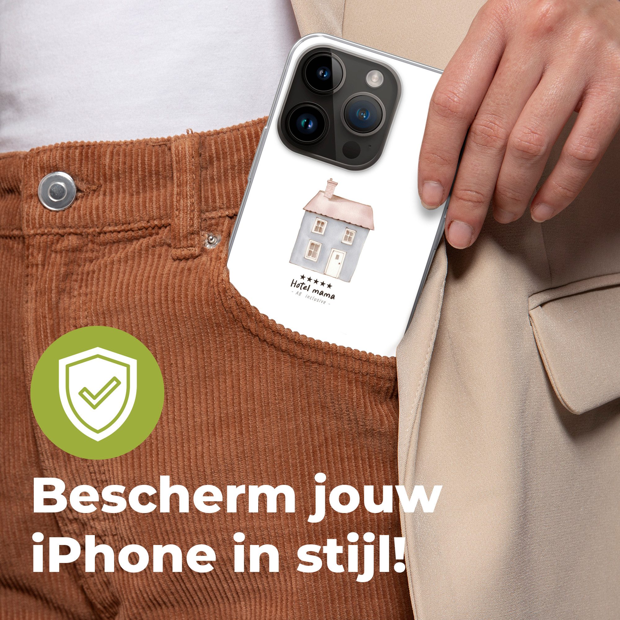 MuchoWow Handyhülle für Apple iPhone 14 Pro Hellblau - Haus - Mutti - Text, Smartphone-Bumper, Print, Handy Schutzhülle Dünn