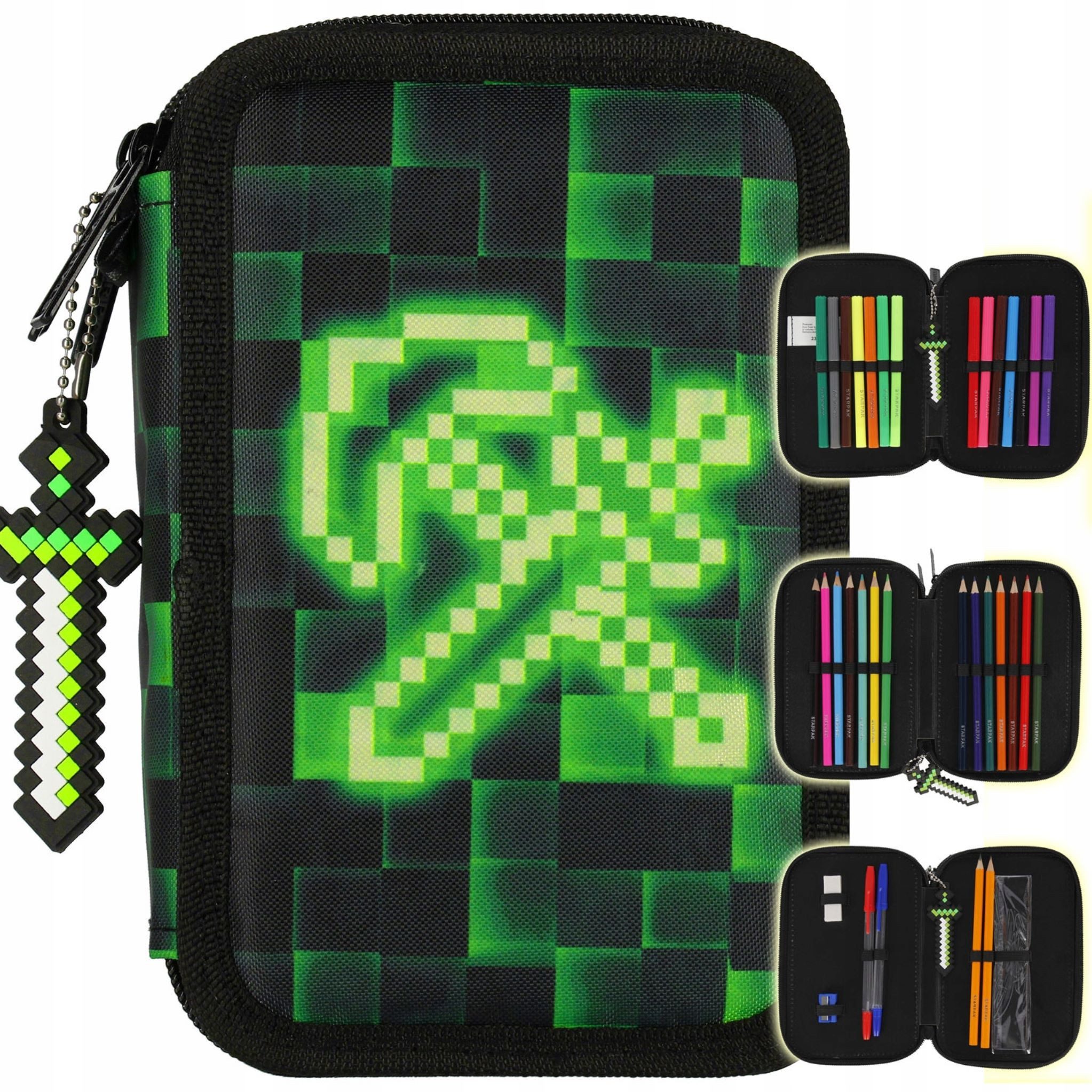 Festivalartikel Federtasche Minecraft Schulmäppchen dreifach mit Zubehör für Jungen