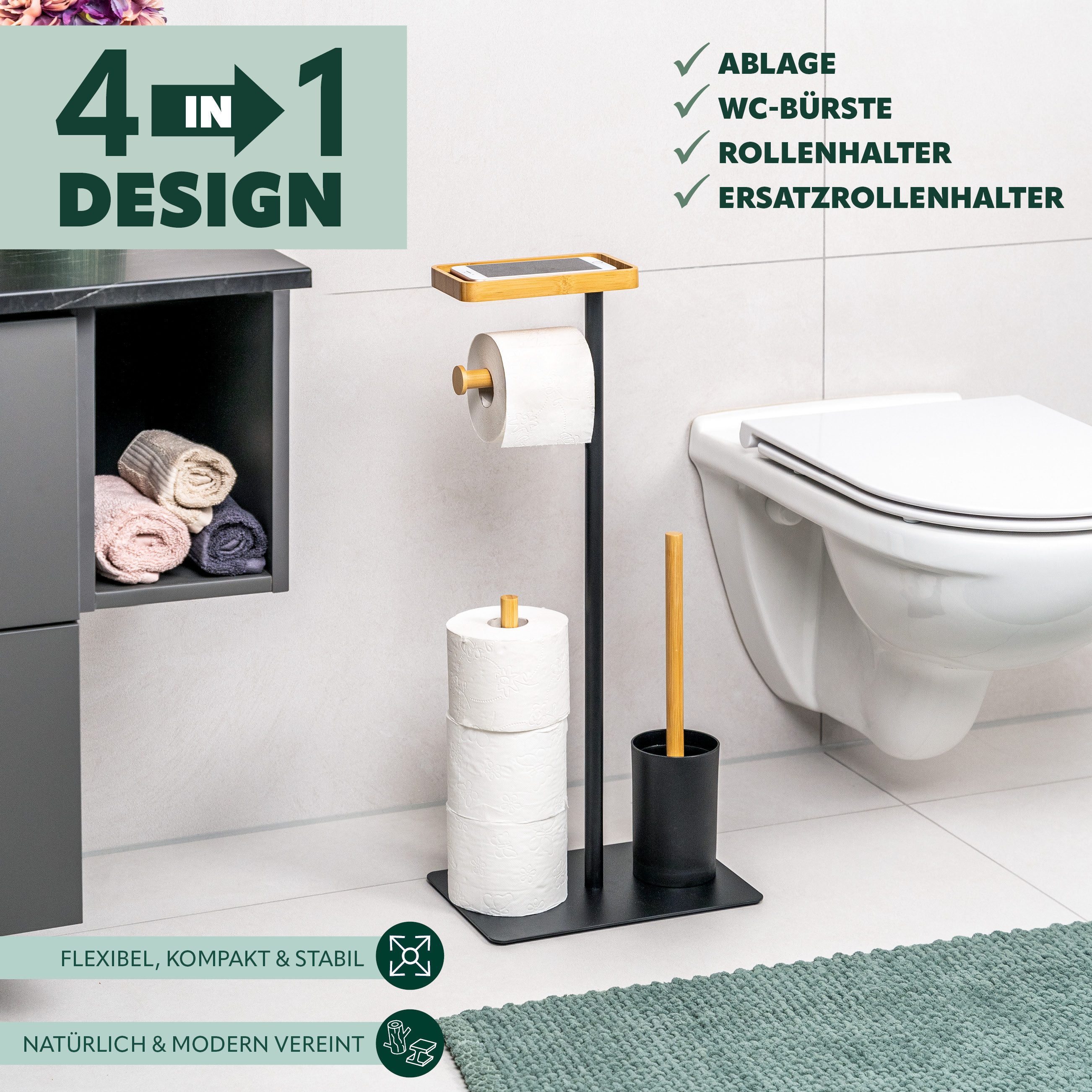 eluno WC-Garnitur 4in1, WC-Bürste, (Ersatz)Rollenhalter, Ablage, Toilette, günstig online kaufen