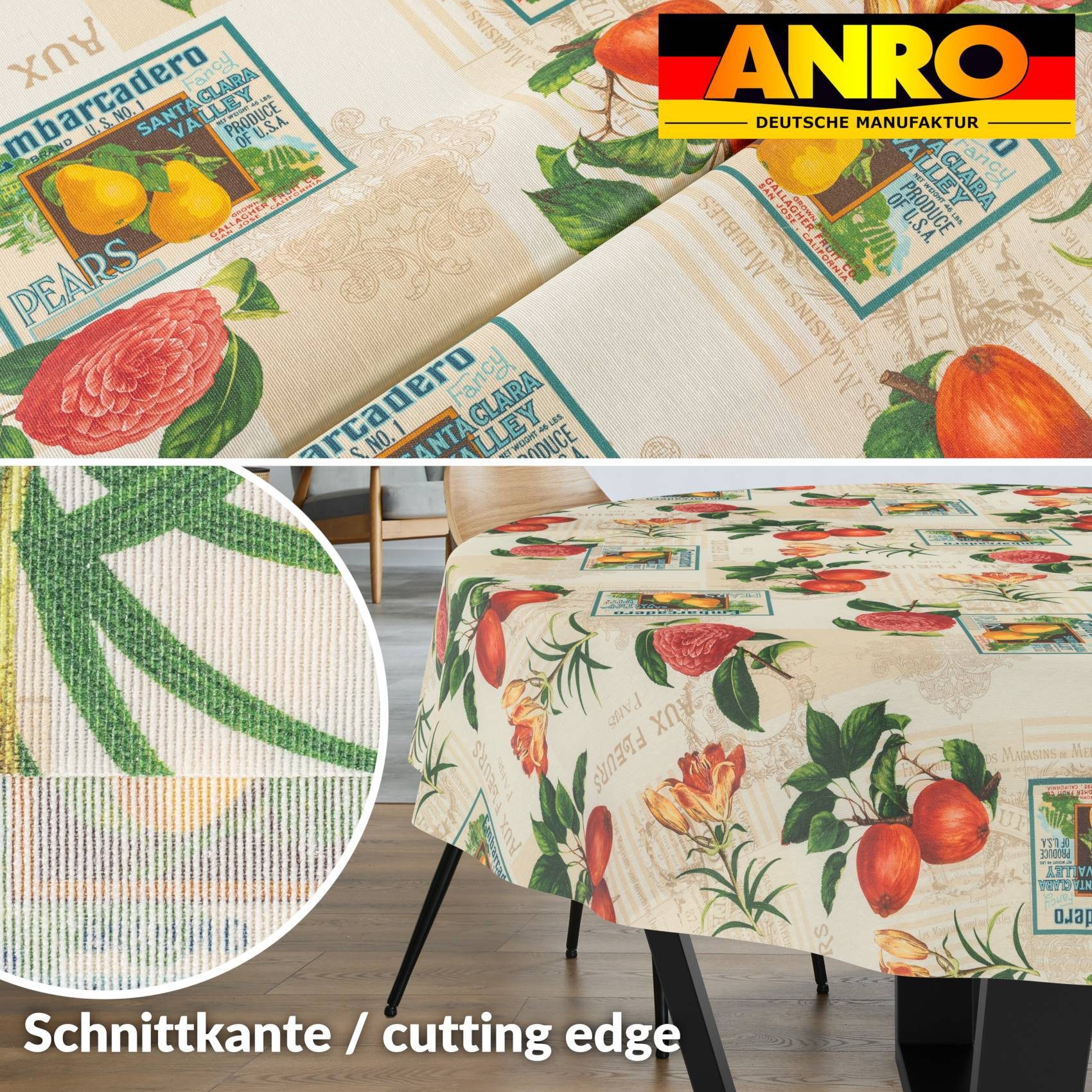 ANRO Tischdecke Stoff Digitalprint Tischtuch EasyClean ACRYL Beschichtet Tischwäsche (Einzelstück 1-tlg), auch als Gartentischdecke - ACRYL Beschichtet