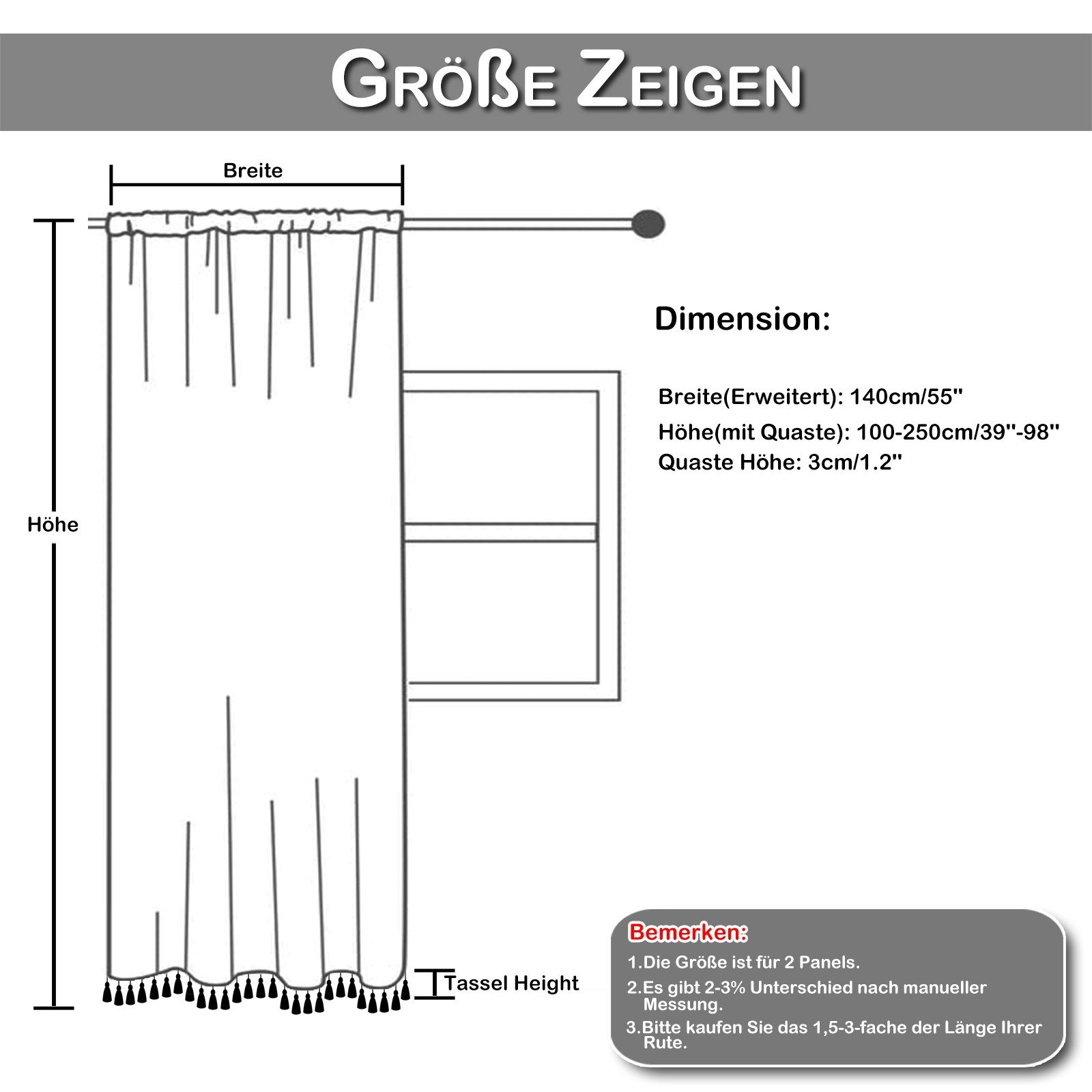Qelus Gardine Vintage Voile Gardinen mit Quasten Stangendurchzug (2 St), Creme halbtransparent für Wohnzimmer und Schlafzimmer – Bild 2 von 5