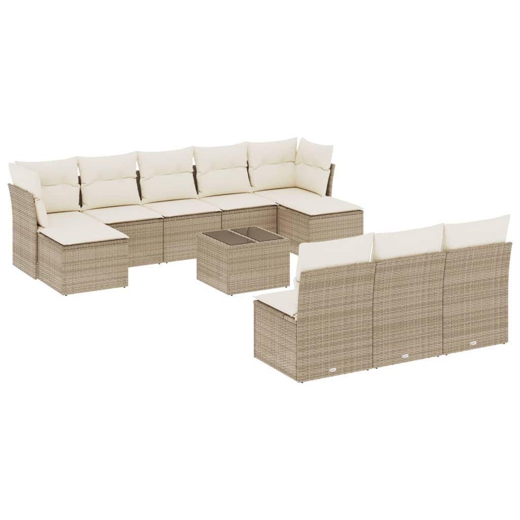 Gartenlounge-Set 11-tlg. Garten-Sofagarnitur mit Kissen Beige Poly Rattan