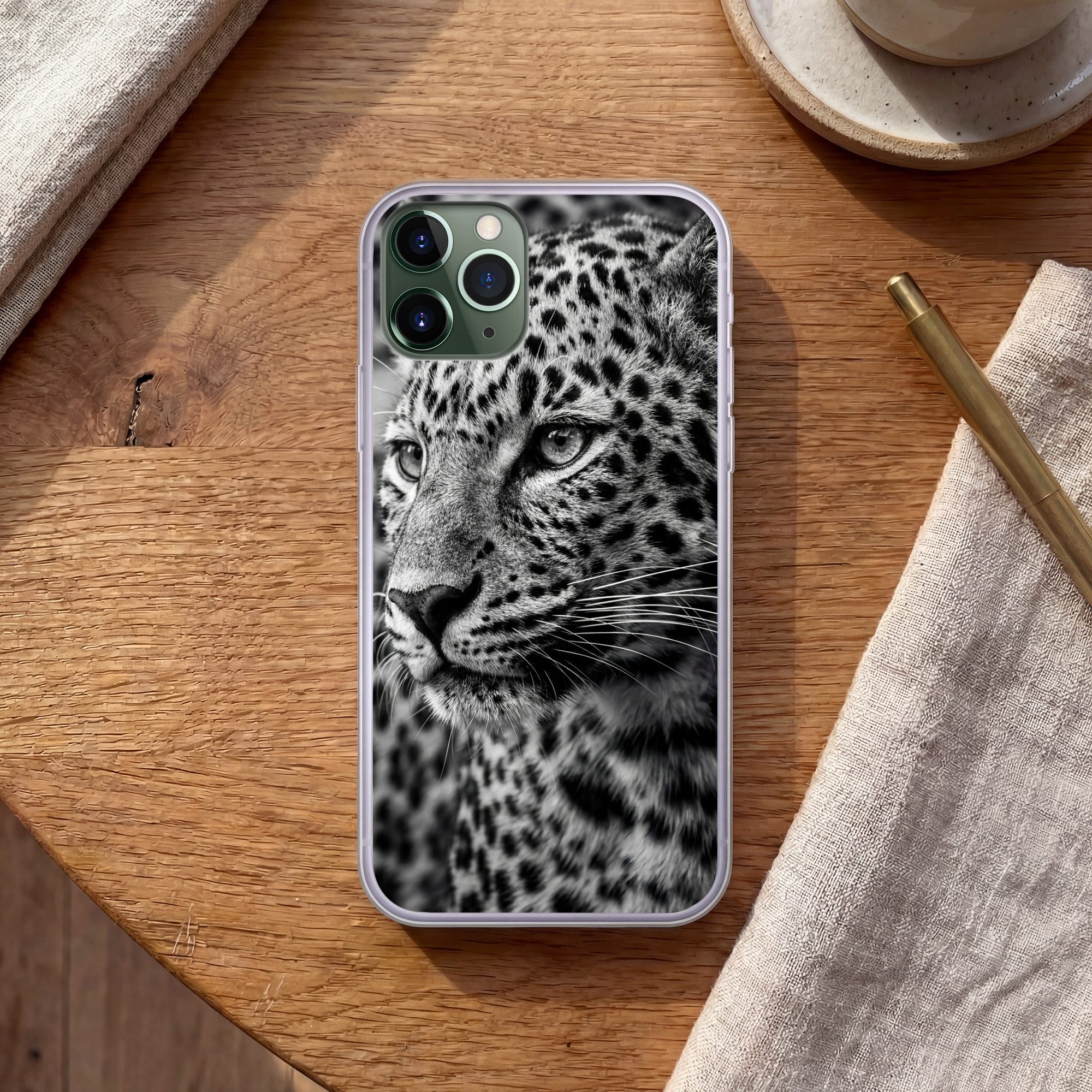 MuchoWow Handyhülle für Apple iPhone 11 Pro Leopard - Schwarz - Weiß - Auge, Smartphone-Bumper, Print, Handy Schutzhülle Dünn