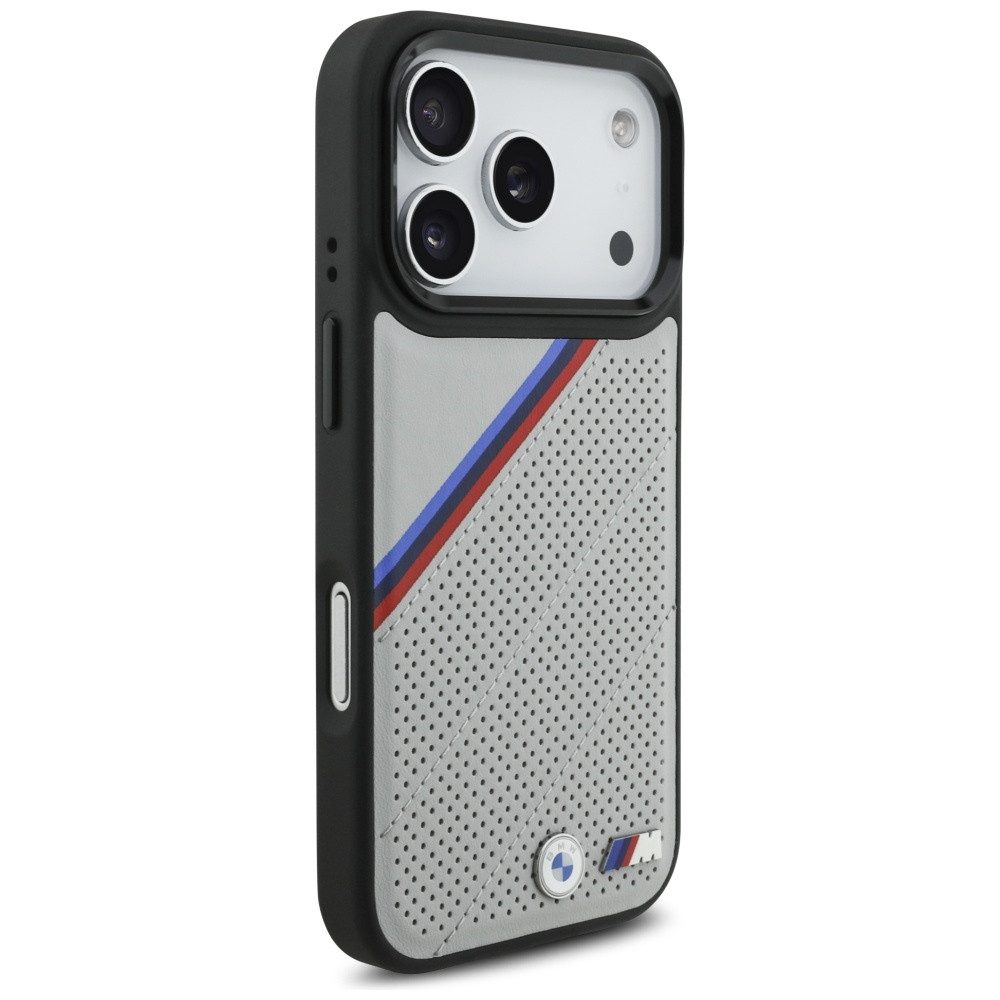 BMW Handyhülle Case iPhone 17 Pro MagSafe Kunstleder grau Tricolor Logo Metall 6,3, Kantenschutz – Bild 4 von 5
