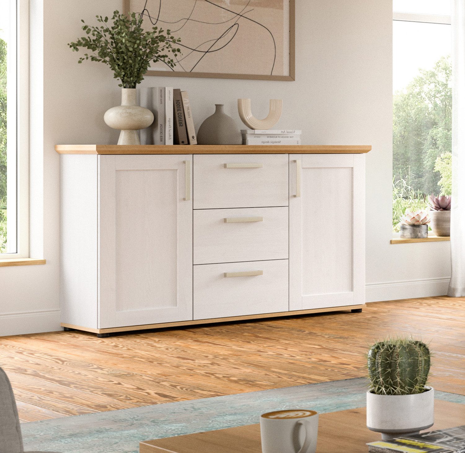 Inn.Furn Sideboard Mirano (Kommode in weiß Lärche Landhaus und Eiche Artisa günstig online kaufen