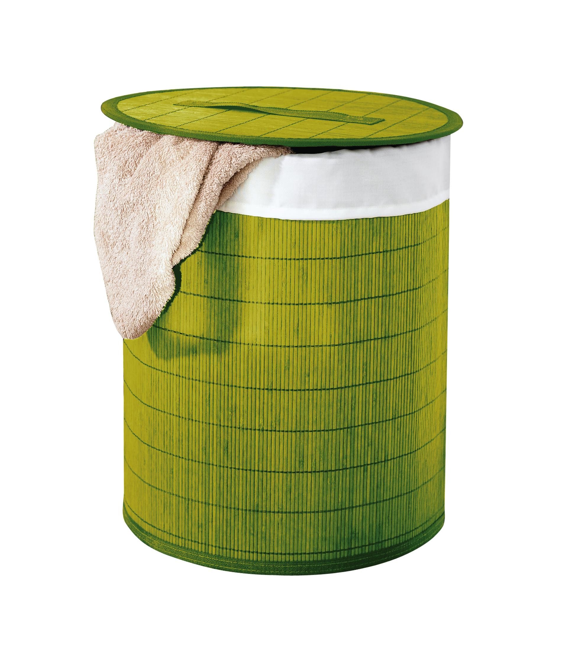 RIDDER Wäschekorb Beach Grün 37x50cm - Bambus Naturmaterial - Mit Baumwollsack