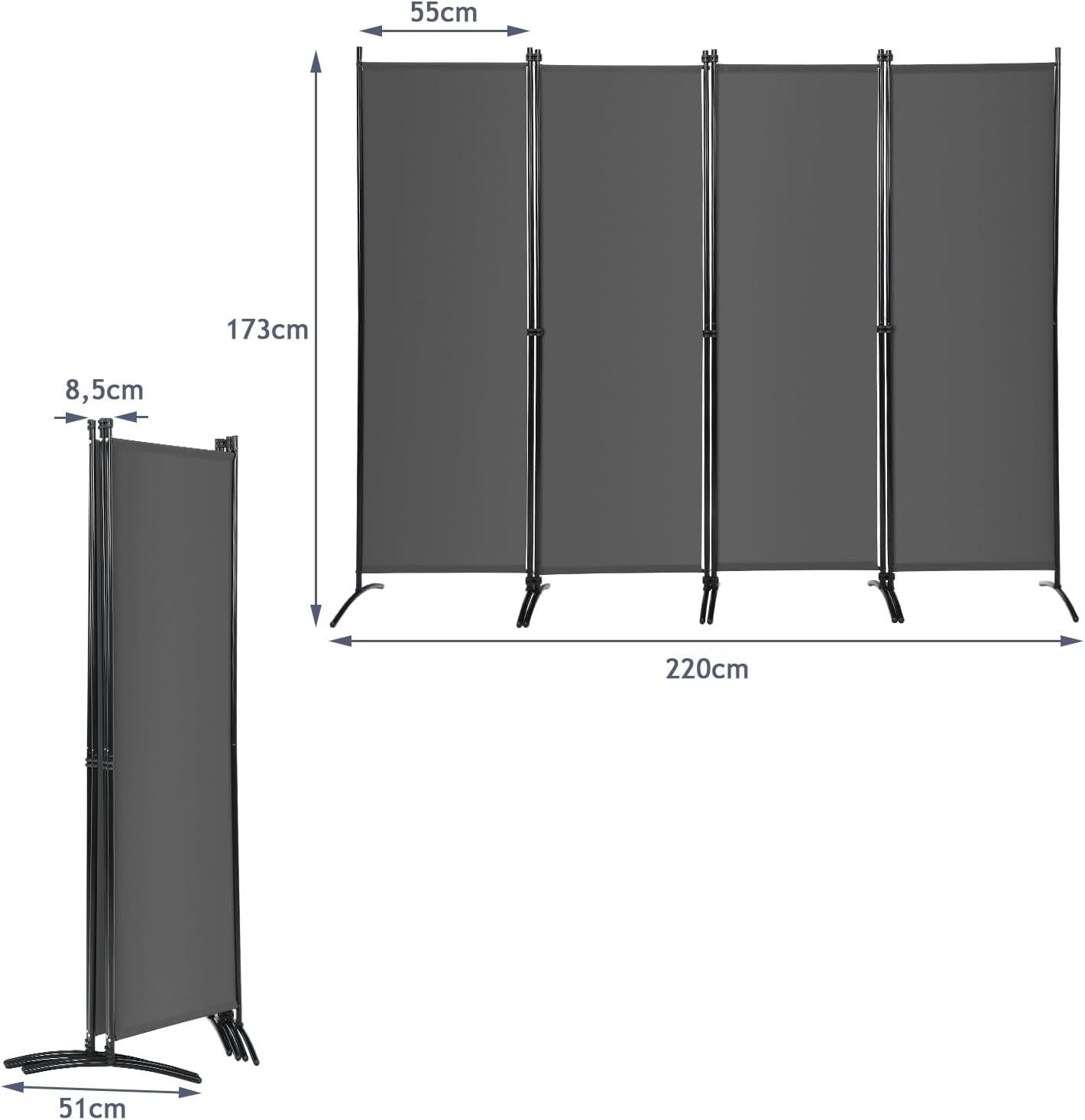 KOMFOTTEU Raumteiler hoher Paravent hoher 173 cm cm Paravent, mit grau Metallrahmen 173